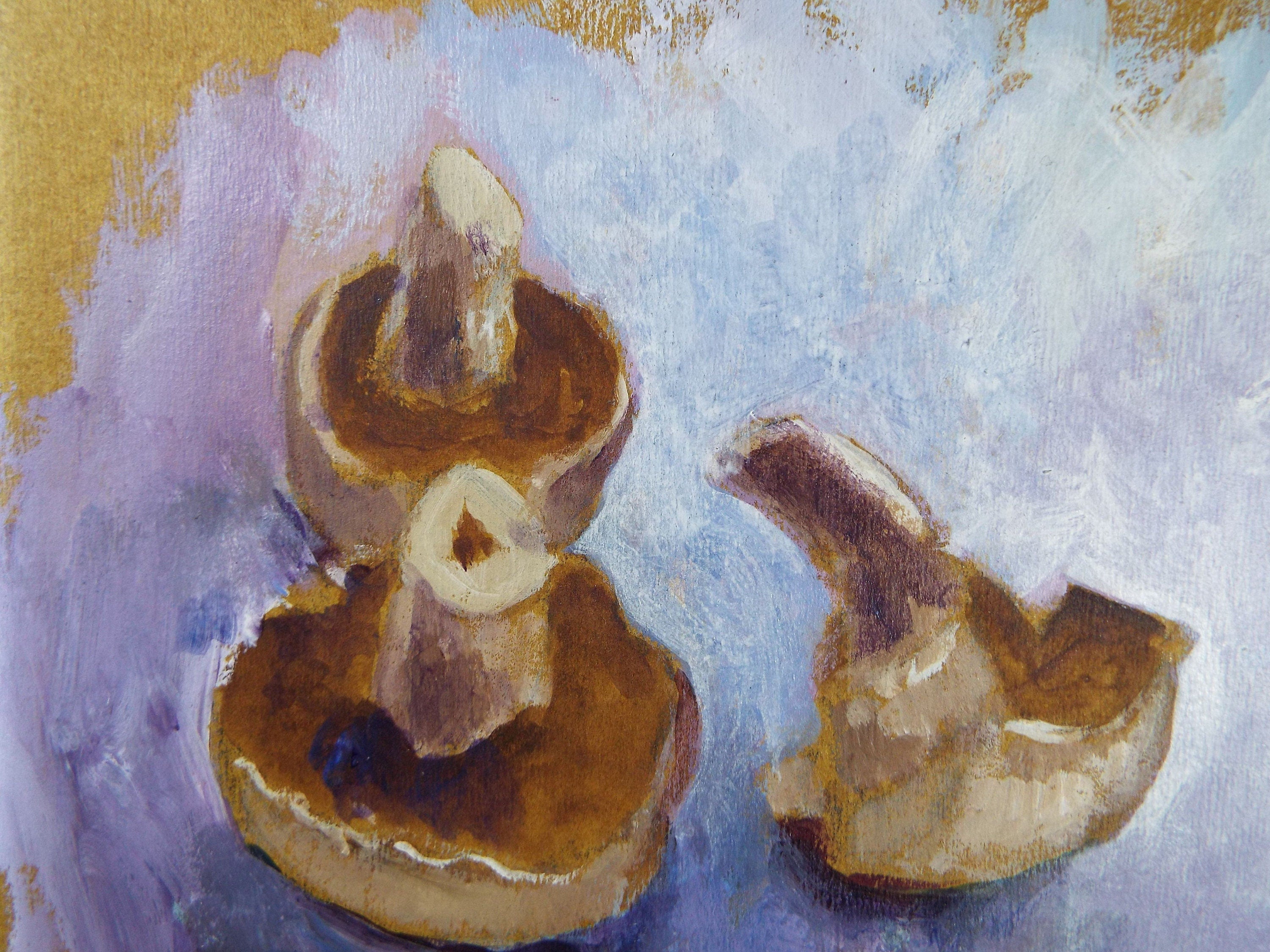 Original Watercolour & Gouache, 'Still life of Mushrooms' 1980's, Olive Van Klaveren (20th Century)