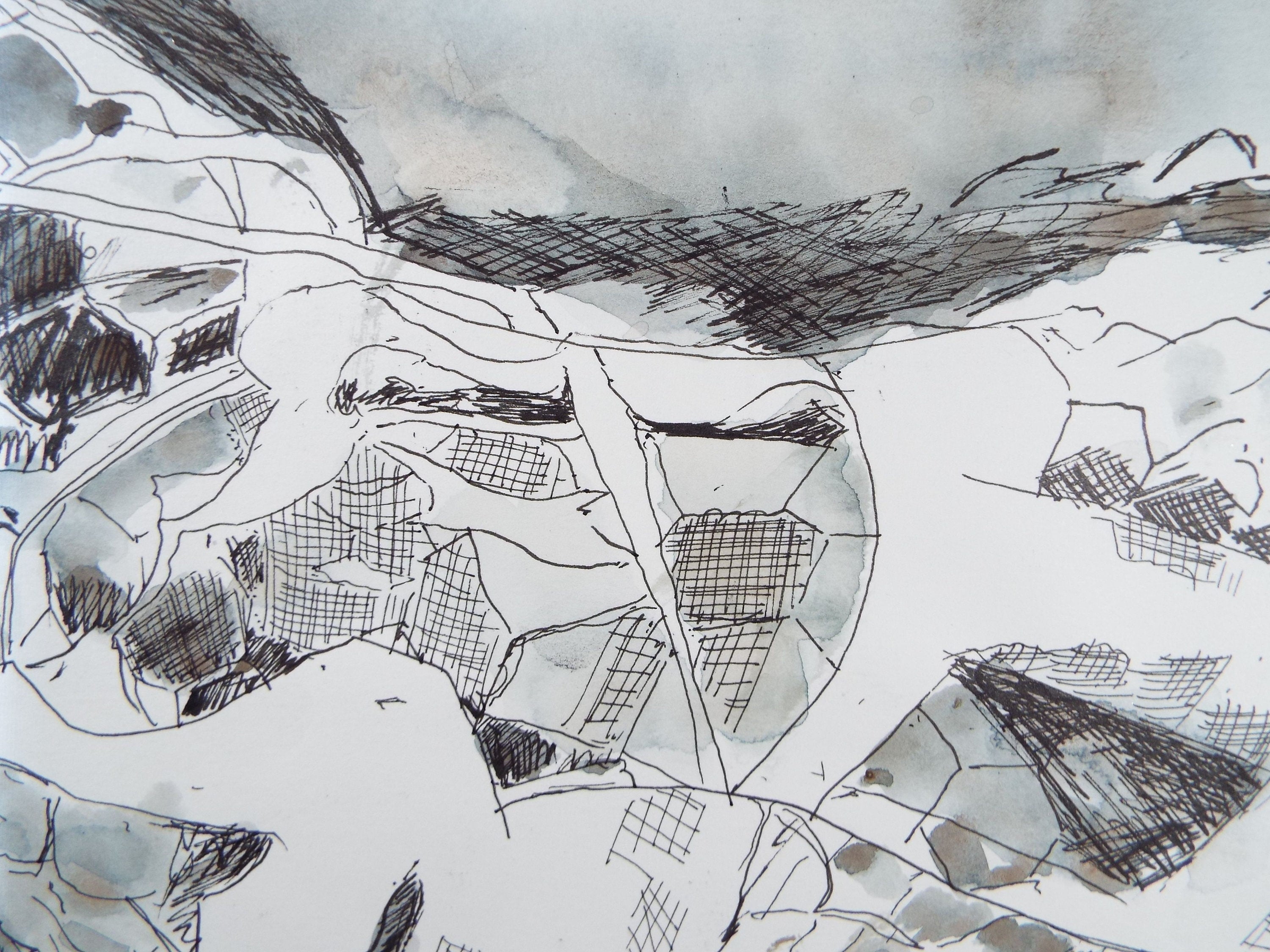 Original Watercolour & ink, 'Abstract in Monochrome' circa 1980's, Olive Van Klaveren (20th Century)