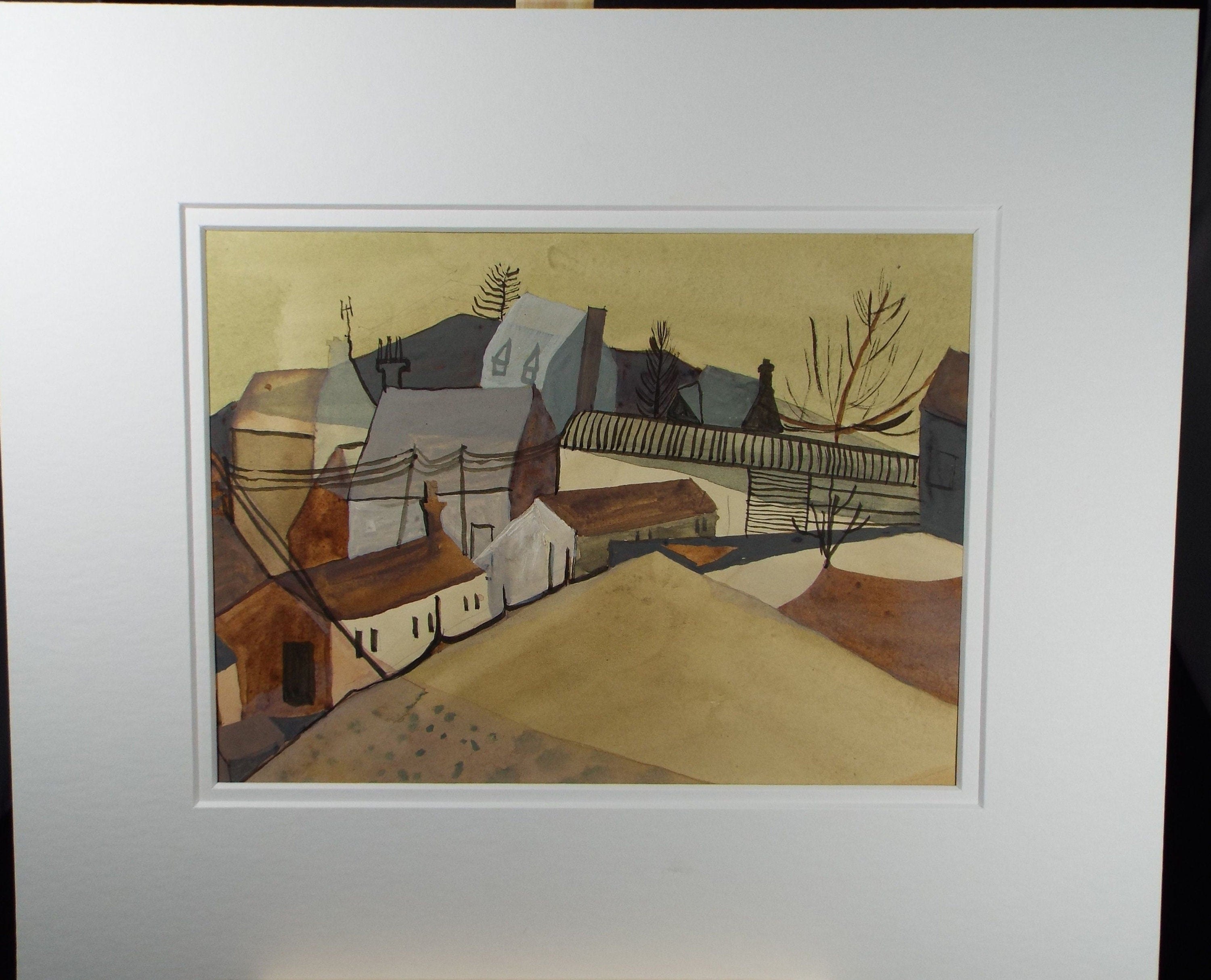 Original Watercolour & Gouache, 'The Village' 1980's, Olive Van Klaveren