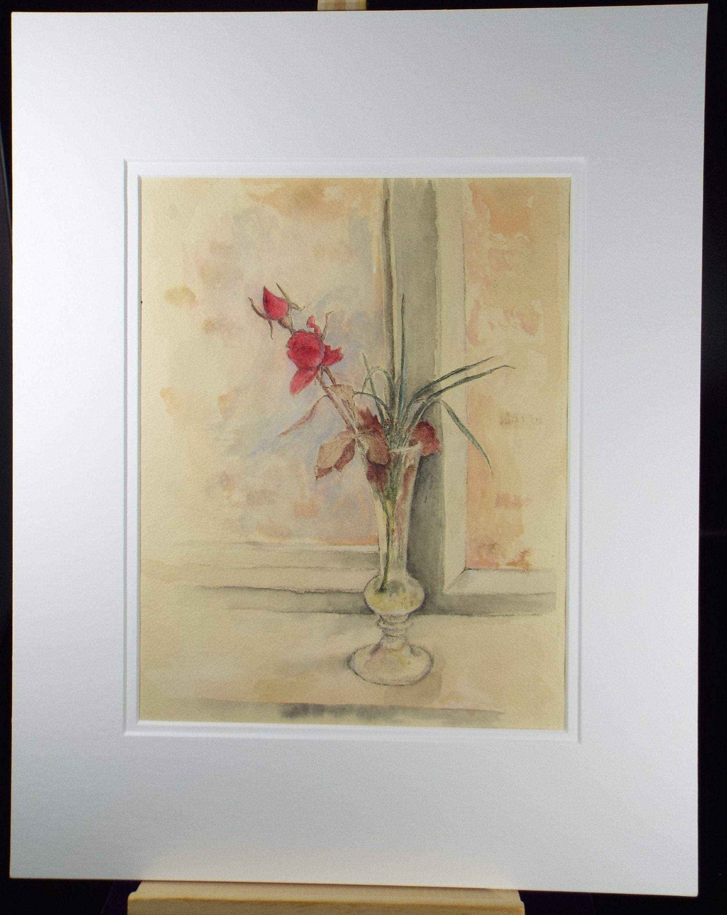 Original Watercolour & Gouache, 'Still life of Red Roses' 1980's, Olive Van Klaveren (20th Century)