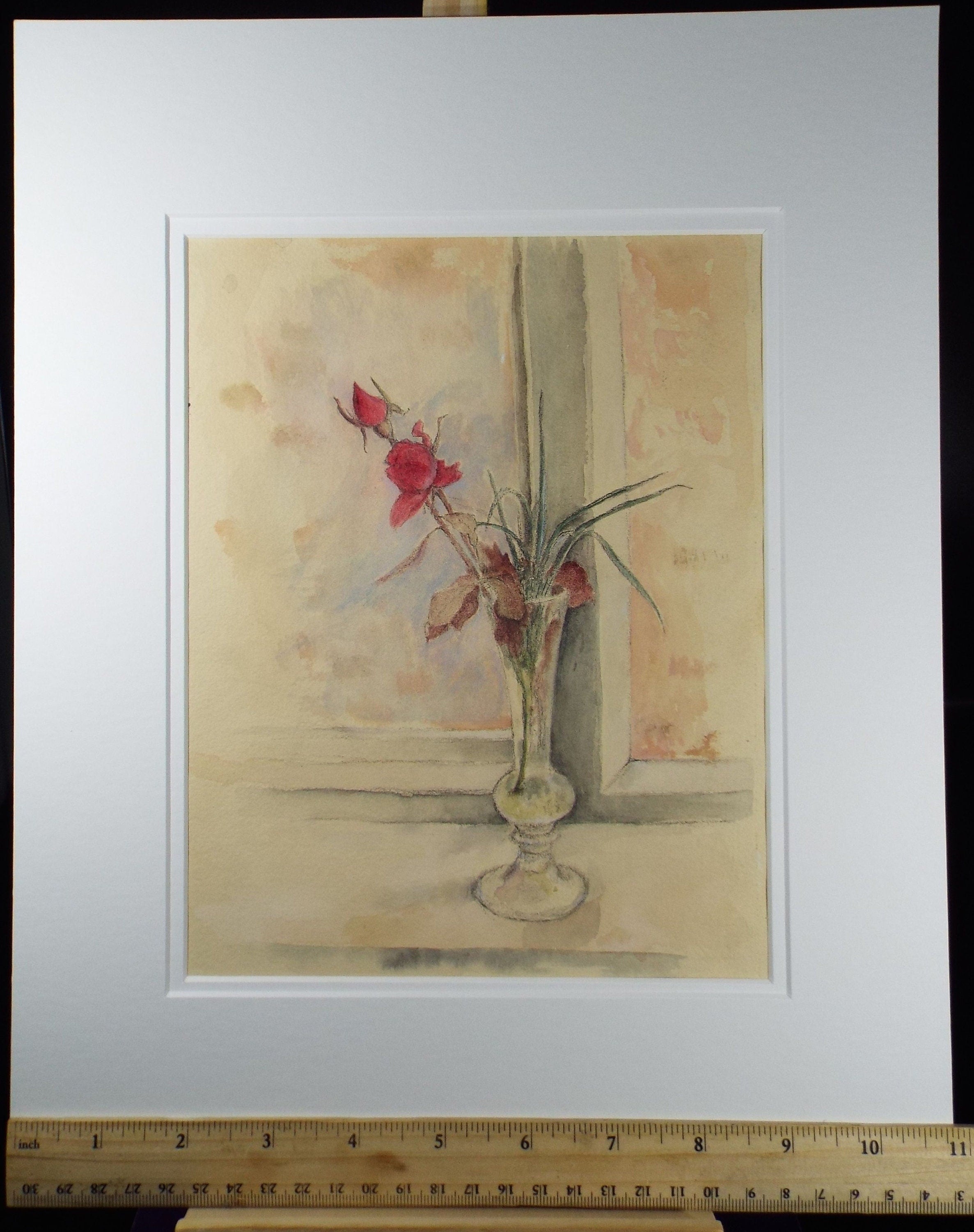 Original Watercolour & Gouache, 'Still life of Red Roses' 1980's, Olive Van Klaveren (20th Century)