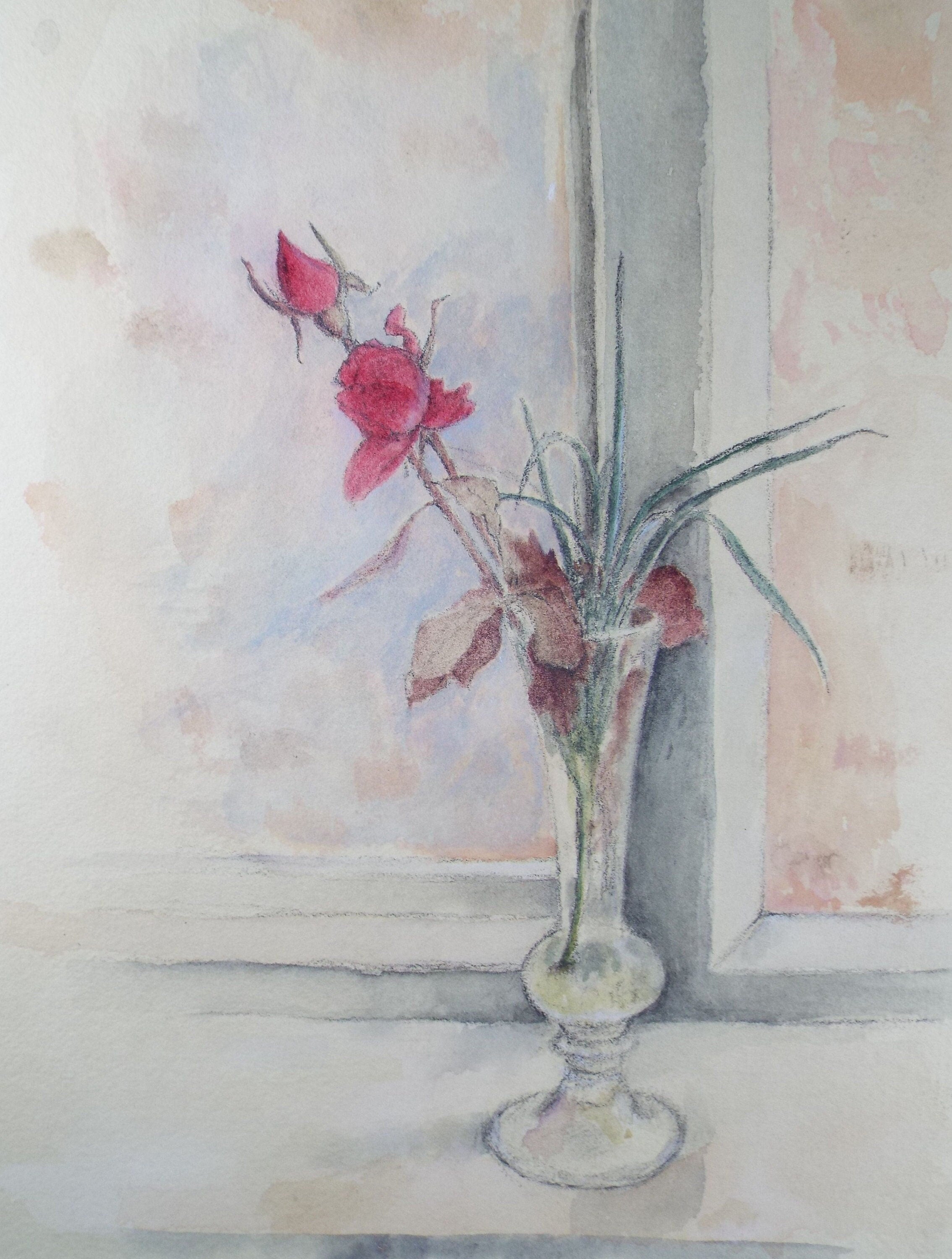 Original Watercolour & Gouache, 'Still life of Red Roses' 1980's, Olive Van Klaveren (20th Century)