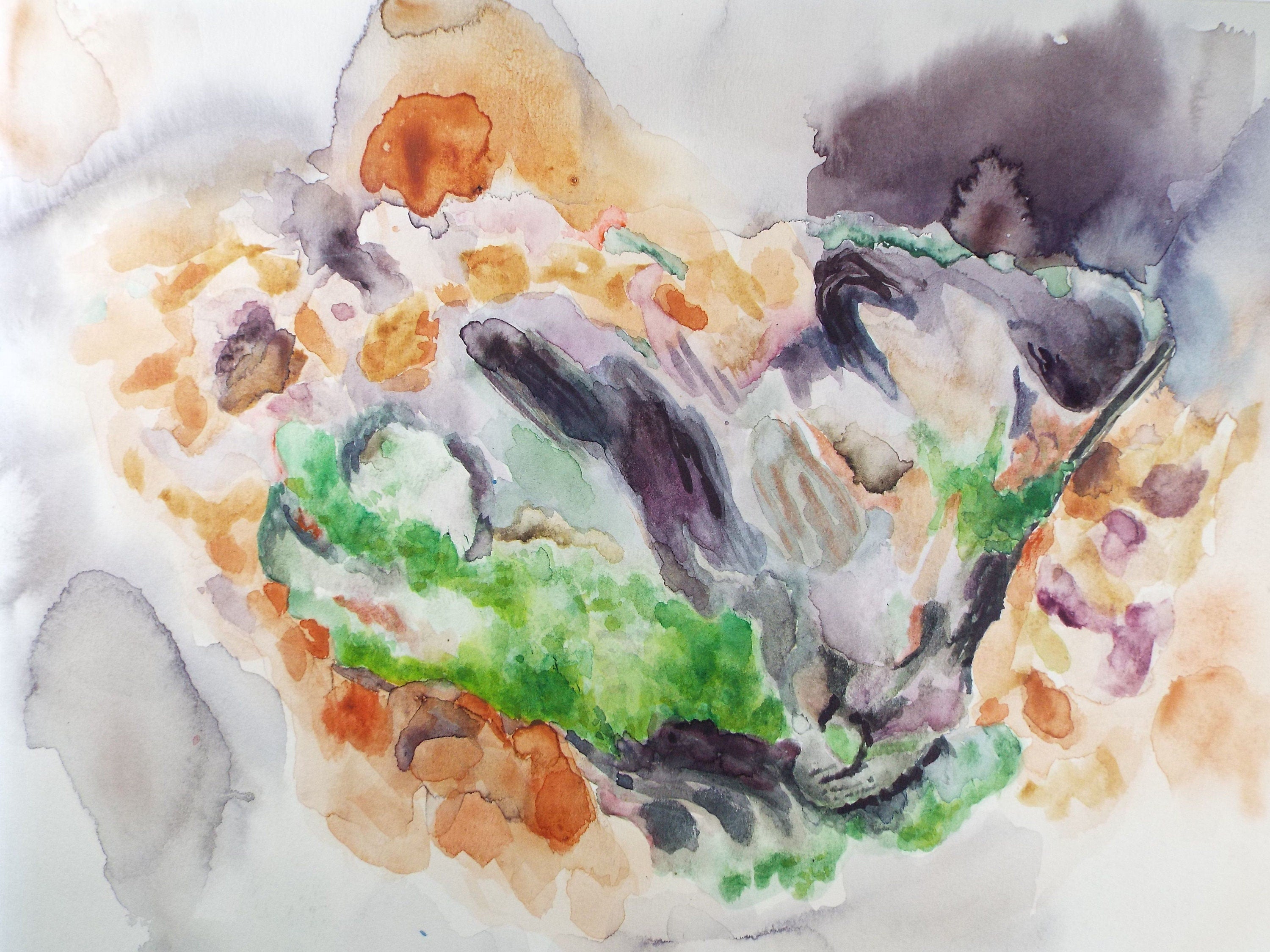 Original Watercolour & Gouache, 'Abstract Sill Life of Lettuce' 1980's, Olive Van Klaveren (20th Century)