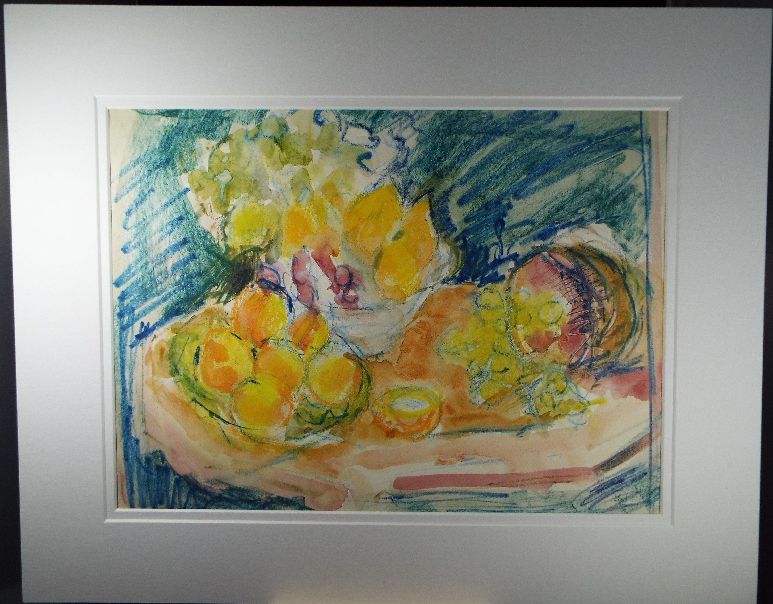 Original Pastel on Paper, 'Still life of Fruit & Ham' 1980's, Olive Van Klaveren (20th Century)