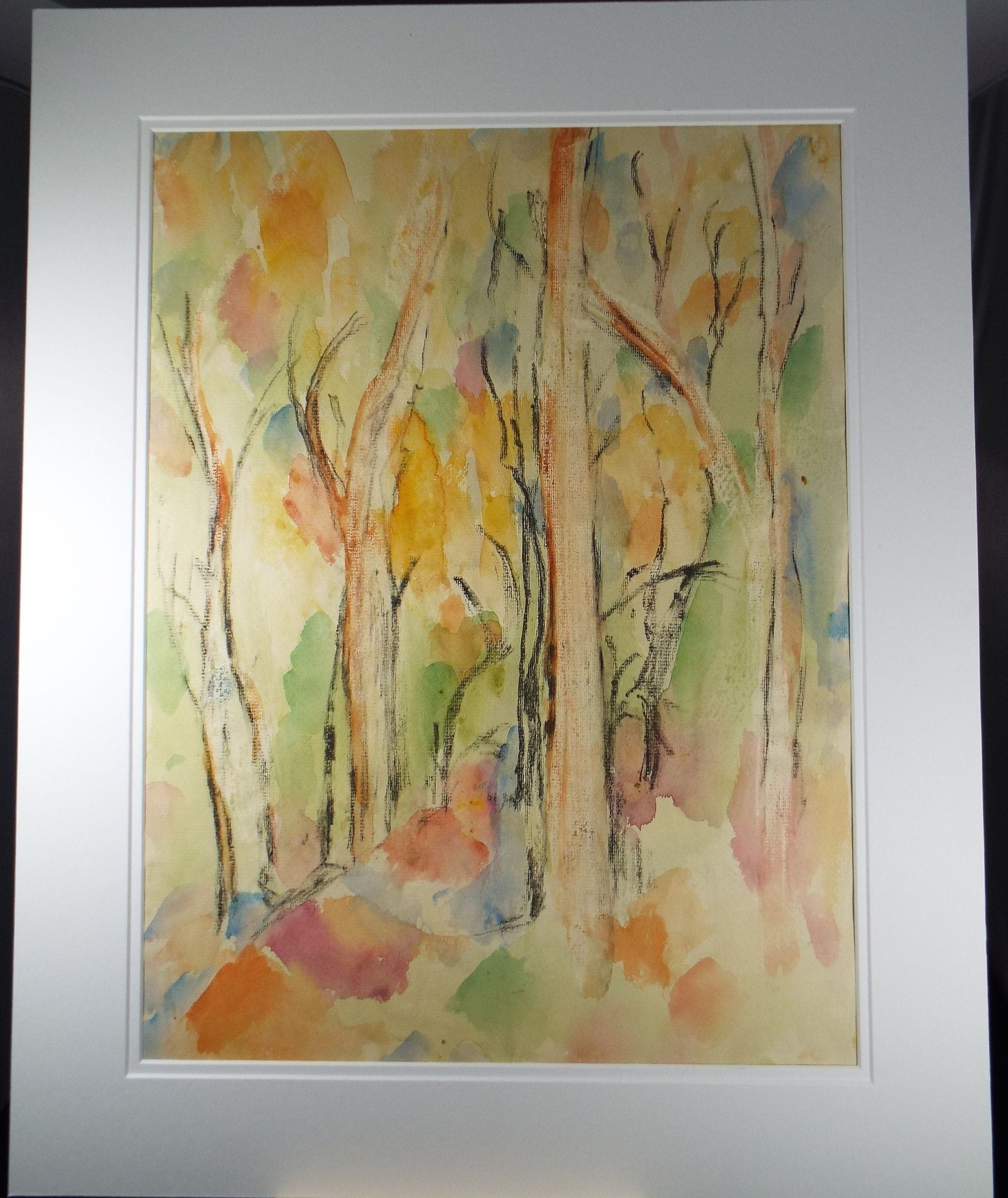 Original Watercolour & Charcoal, 'Abstract Woodland' 1980's, Olive Van Klaveren (20th Century)