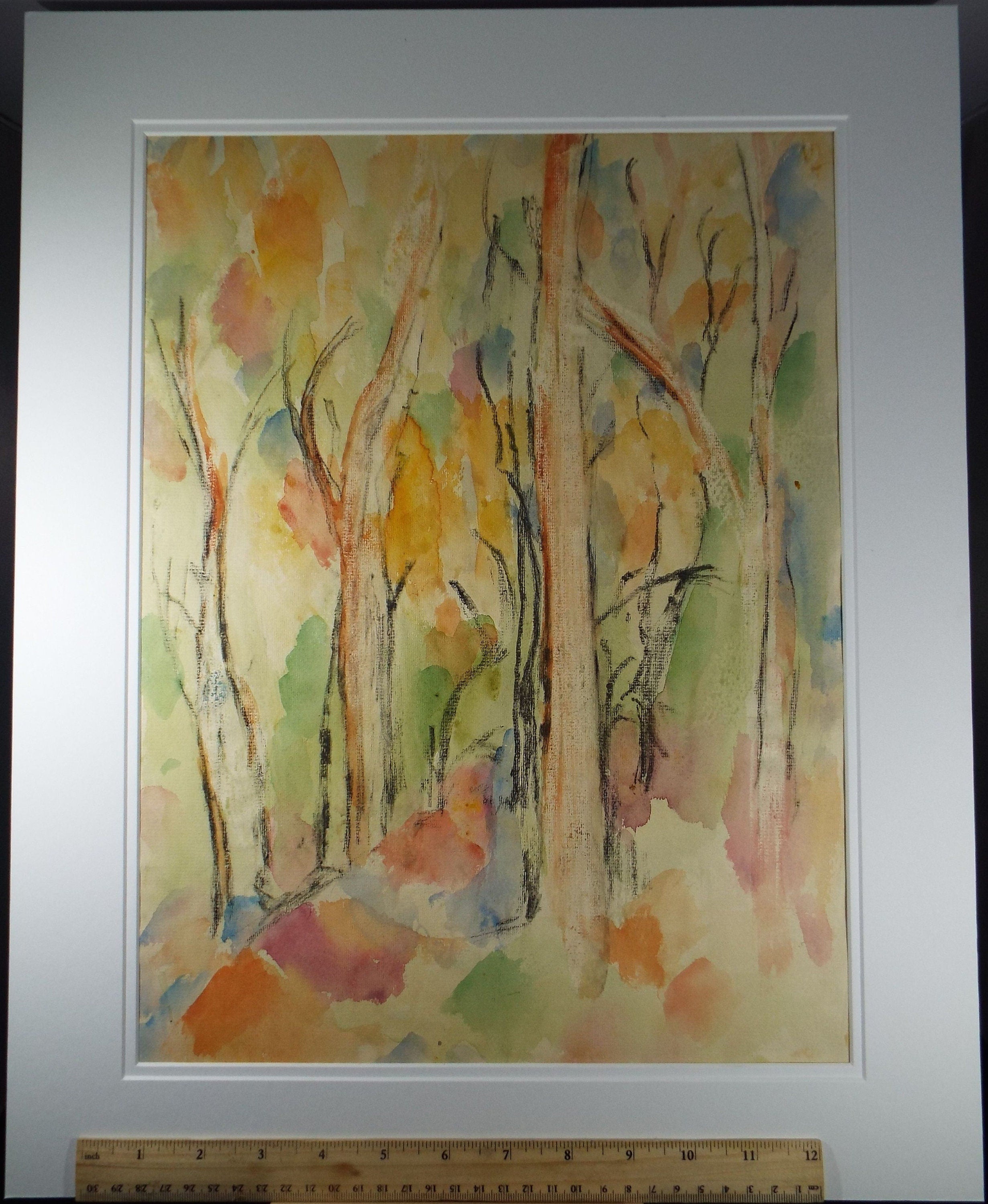 Original Watercolour & Charcoal, 'Abstract Woodland' 1980's, Olive Van Klaveren (20th Century)