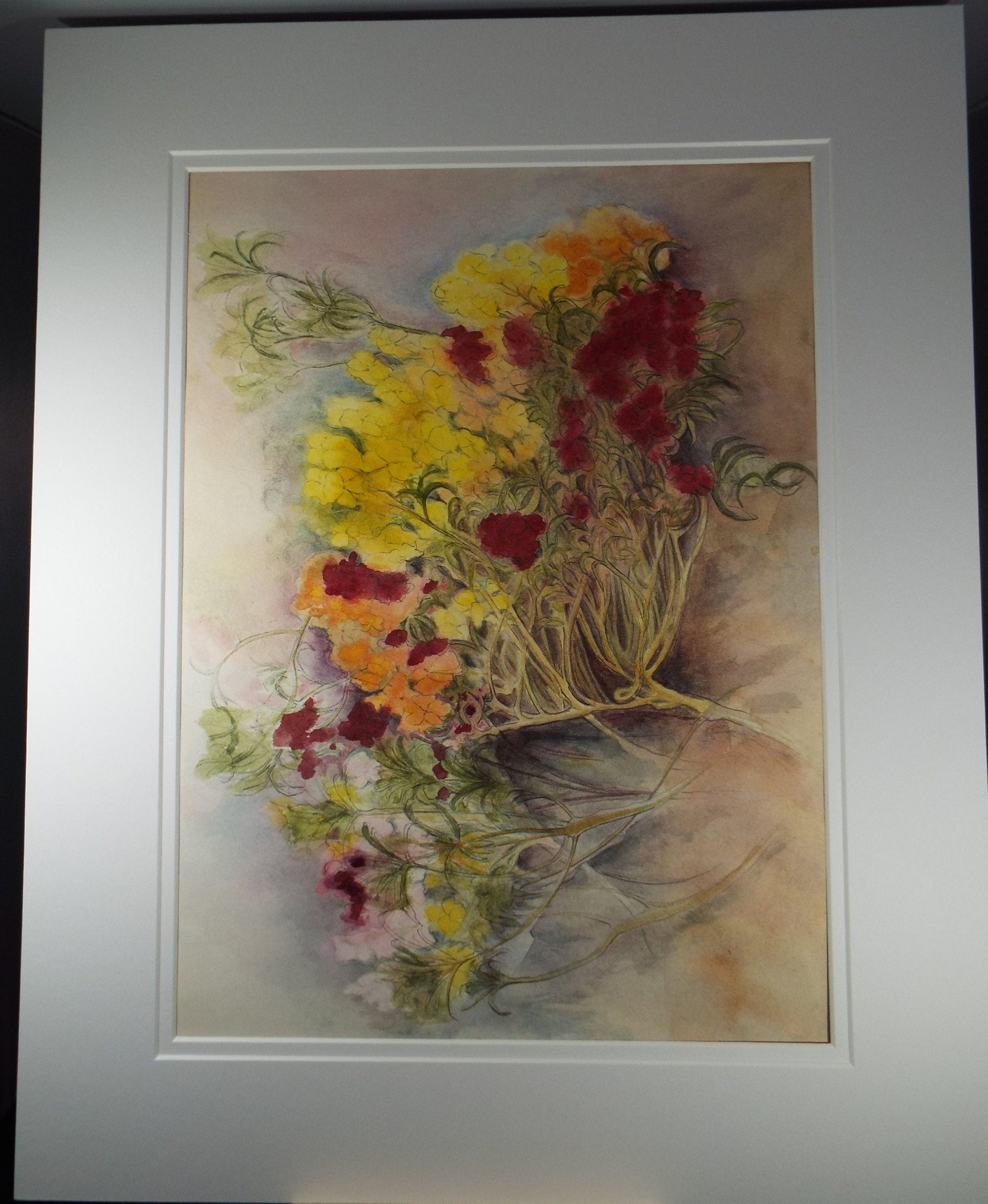 Original Pastel on Paper,  'Still life Flowers', 1980's, Olive Van Klaveren (20th Century)