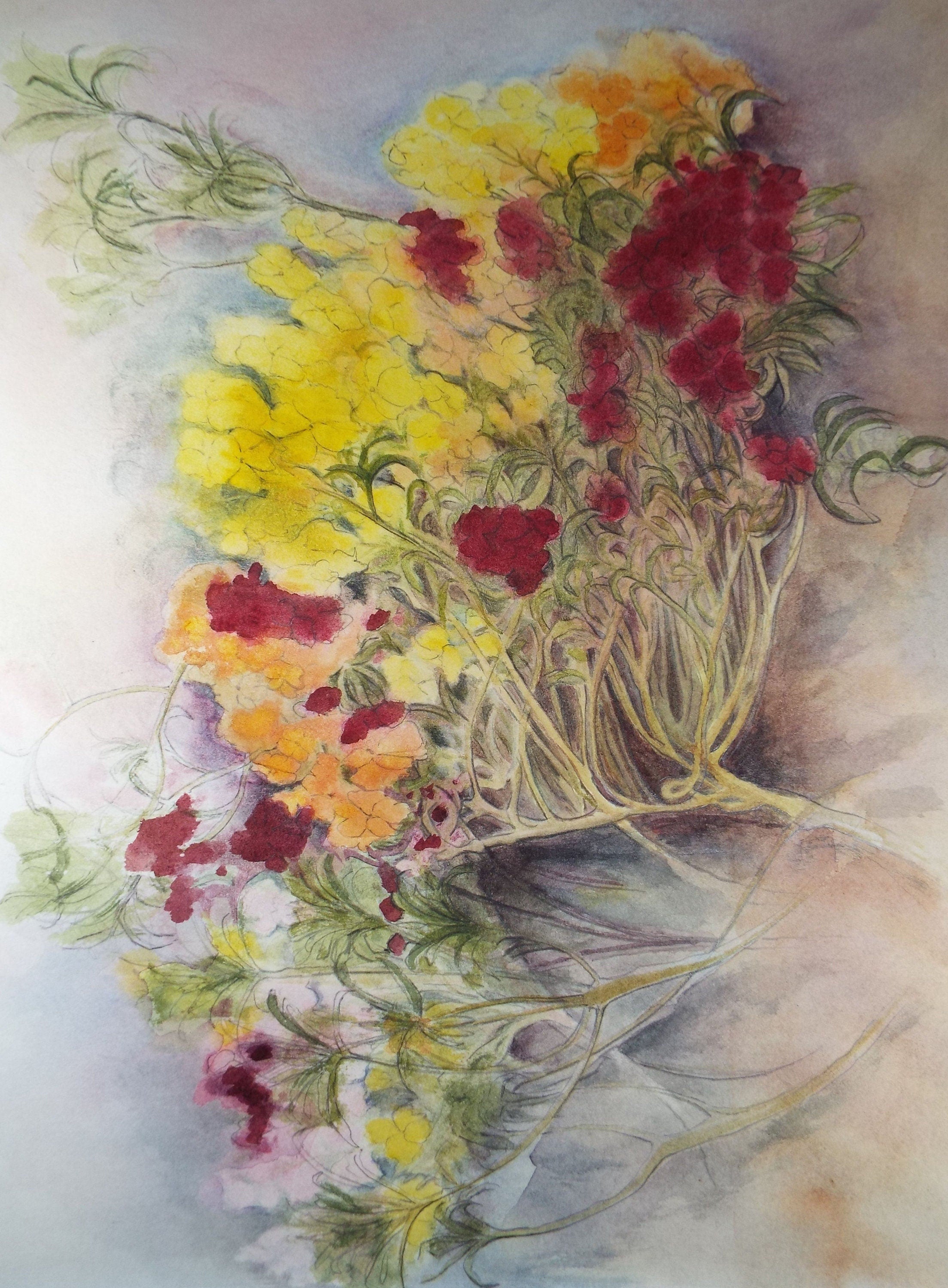 Original Pastel on Paper,  'Still life Flowers', 1980's, Olive Van Klaveren (20th Century)