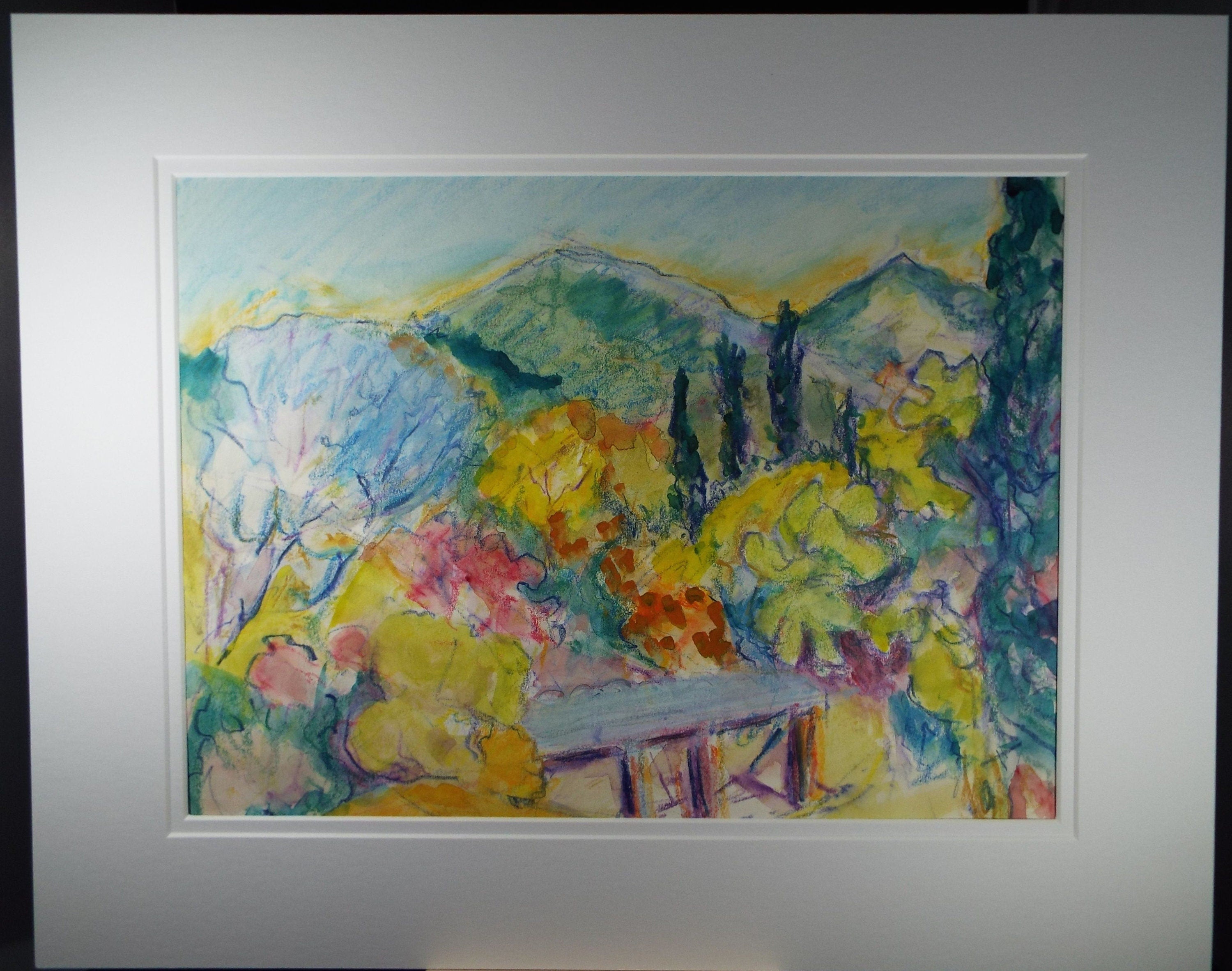 Original Watercolour & Gouache, 'Italian Summer Landscape with Hills' 1980's, Olive Van Klaveren (20th Century)