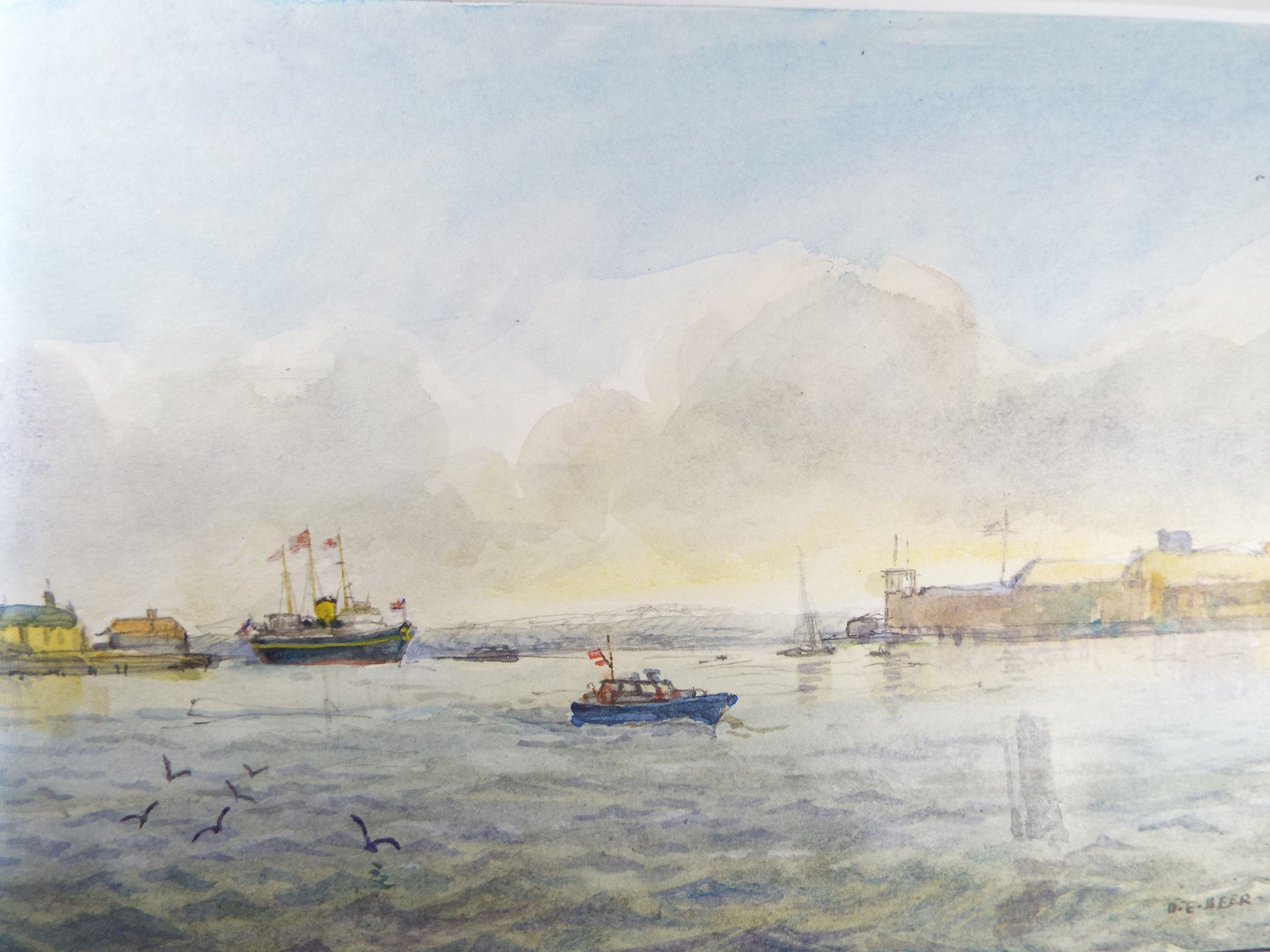 Original Watercolour, 'Britannia Entering Portsmouth', 1998 David Beer b.1936