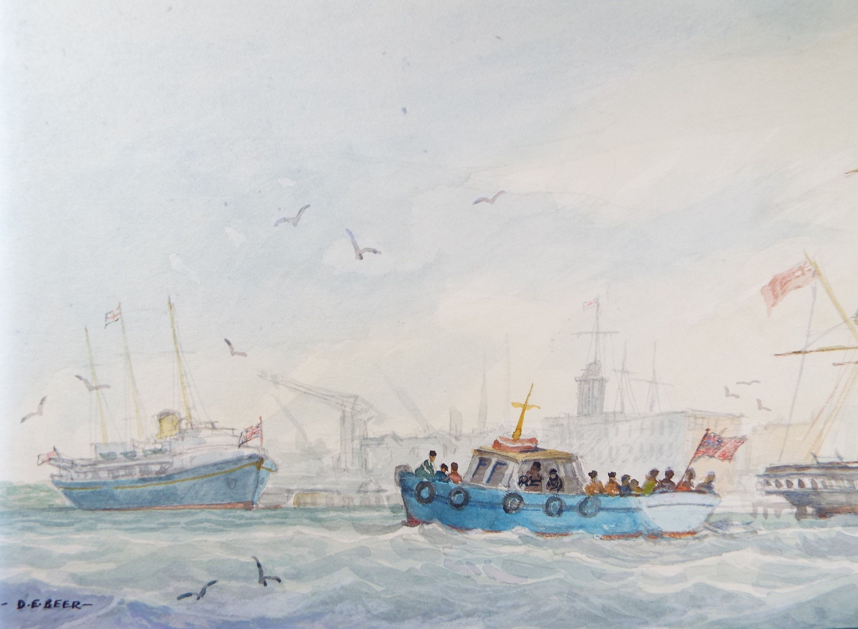 Original watercolour, 'Round the Harbour Cruises',  1997, David Beer b1936