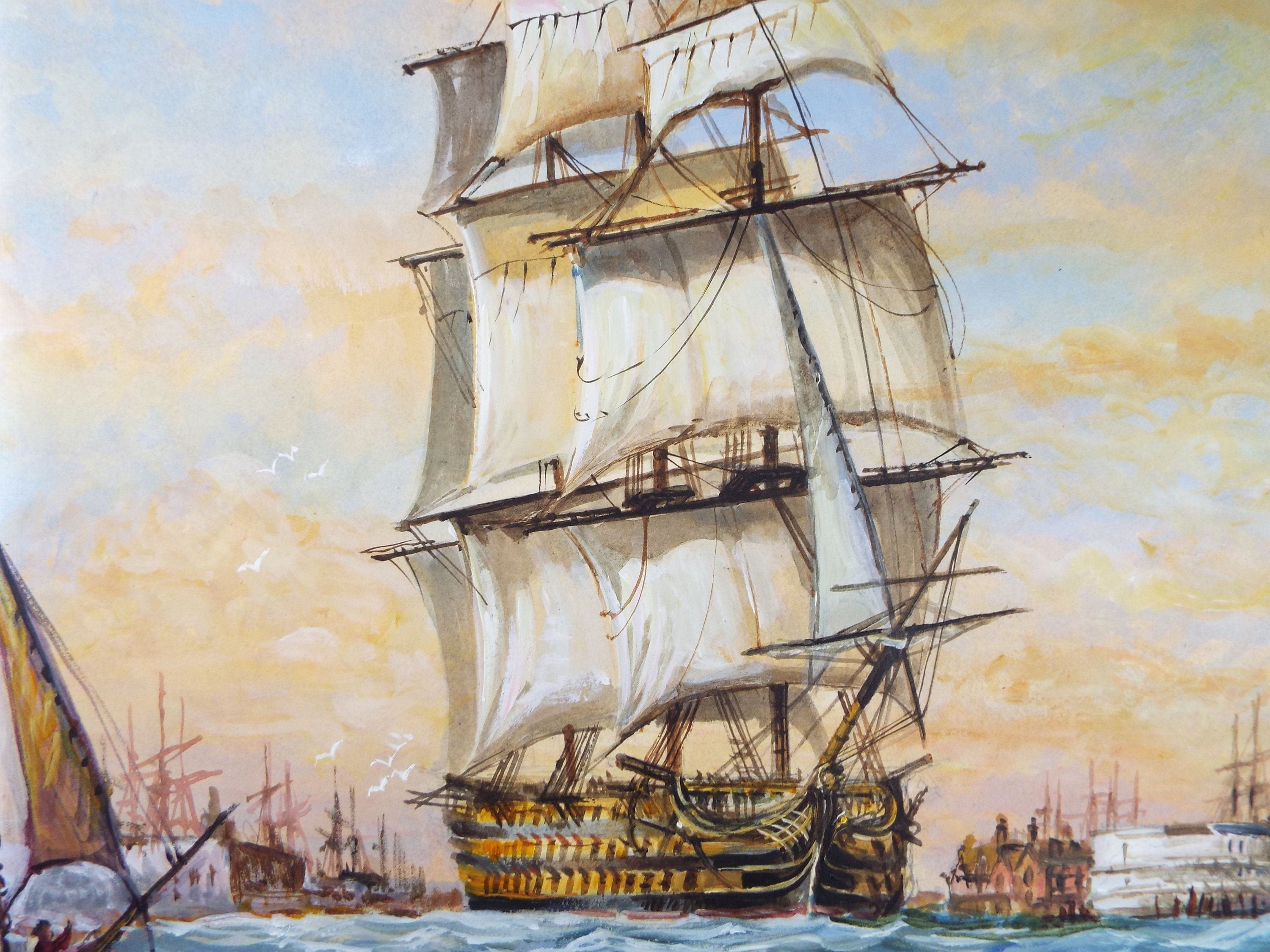 Original Watercolour, 'Victory Leaving Portsmouth', 1990s, David Beer b.1936