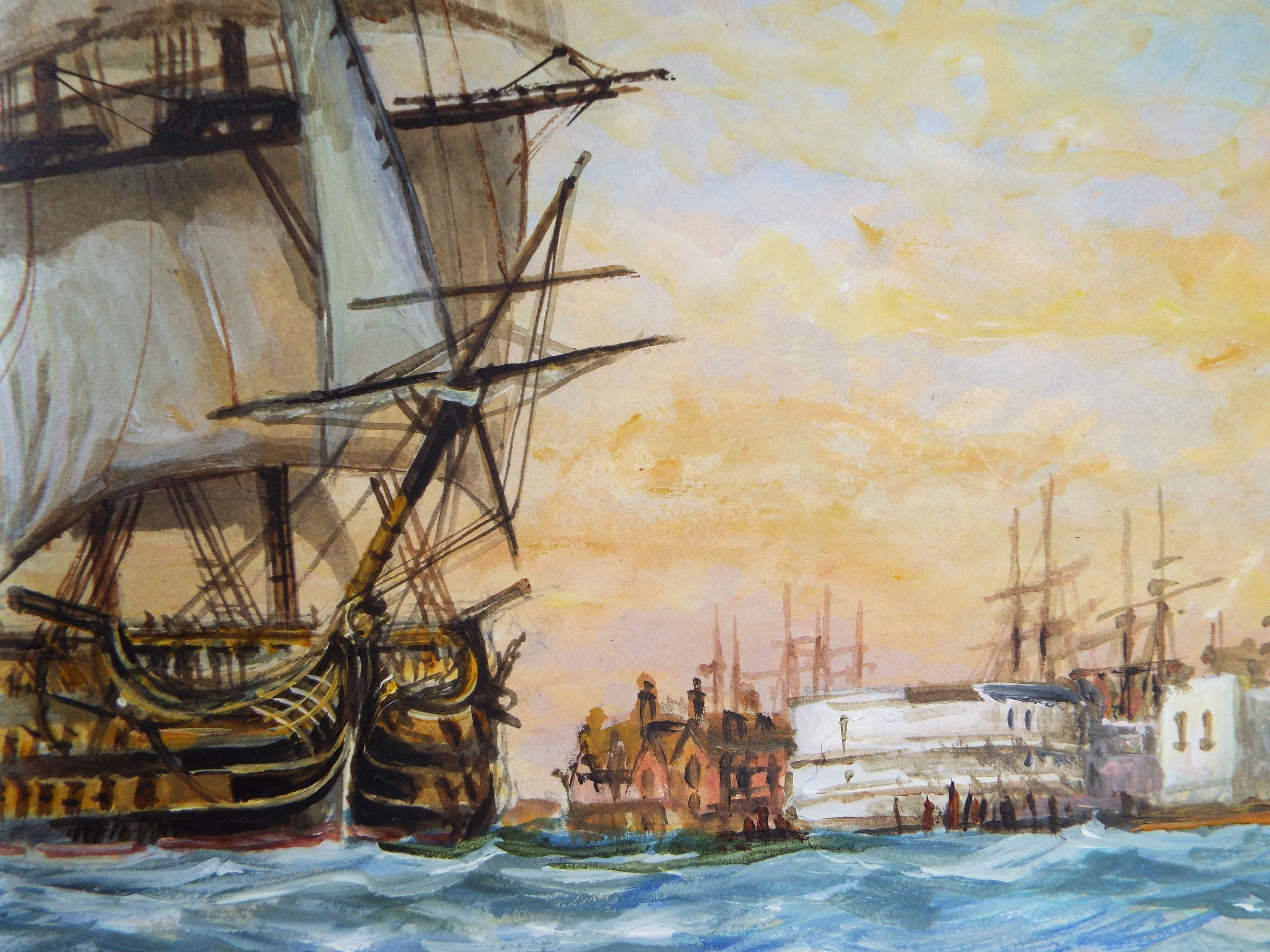 Original Watercolour, 'Victory Leaving Portsmouth', 1990s, David Beer b.1936