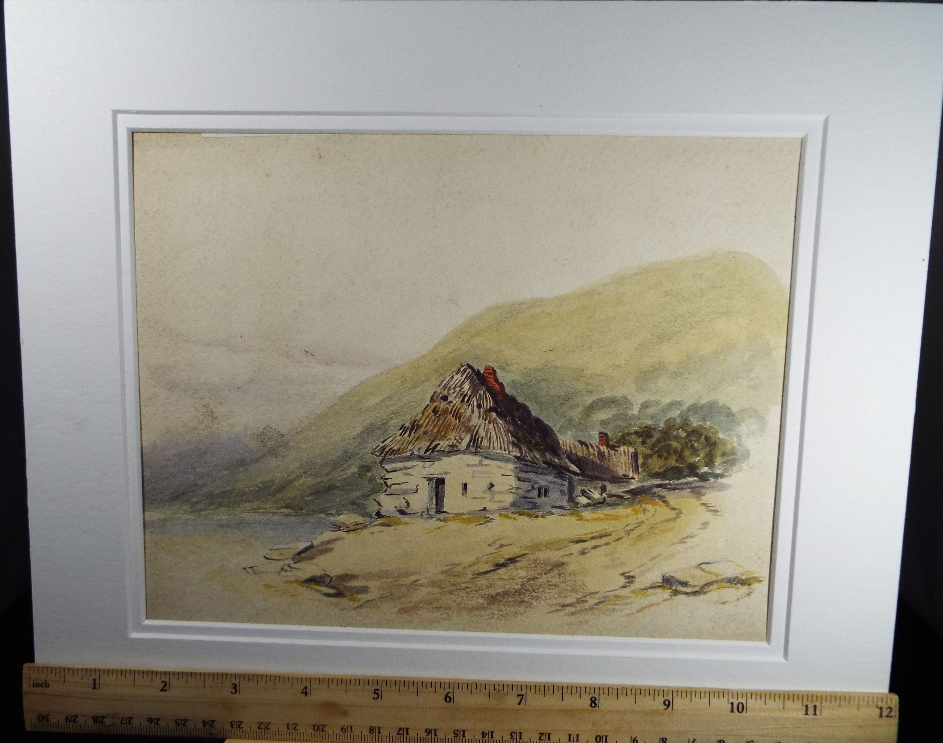 Original Watercolour c1880's, 'A Hovel' - 'Unknown Artist - Stone Cottage with thatched roof