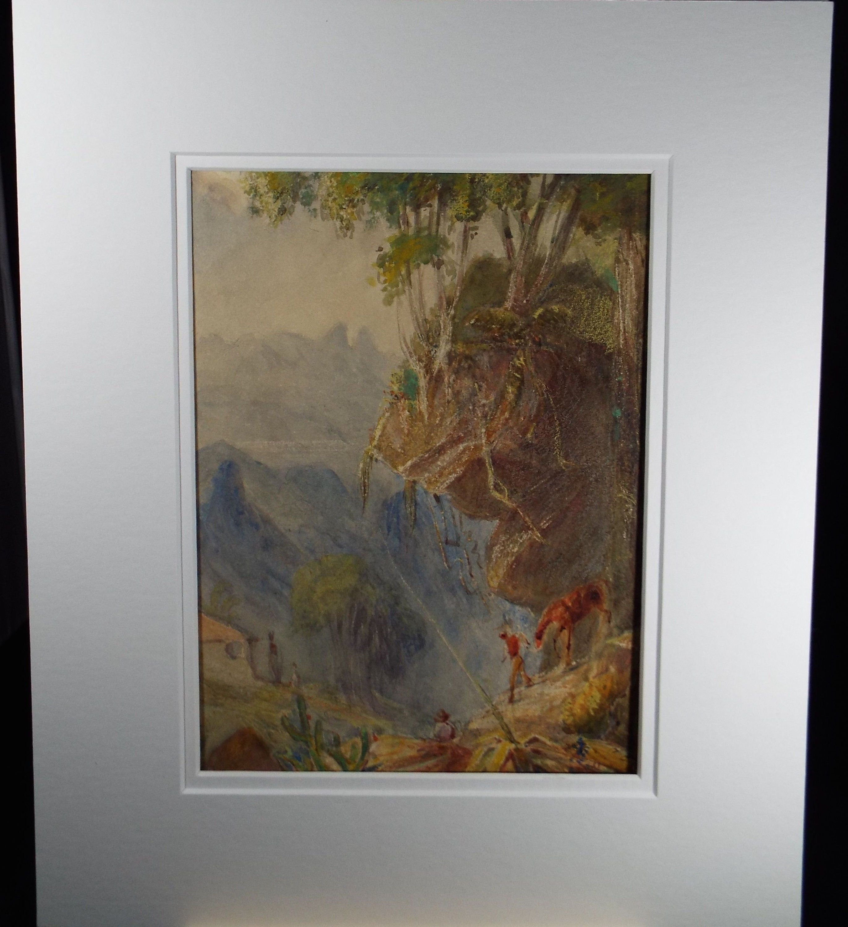 Original Watercolour c1860's, 'The Descent' -  Attributed to H.  Johnson