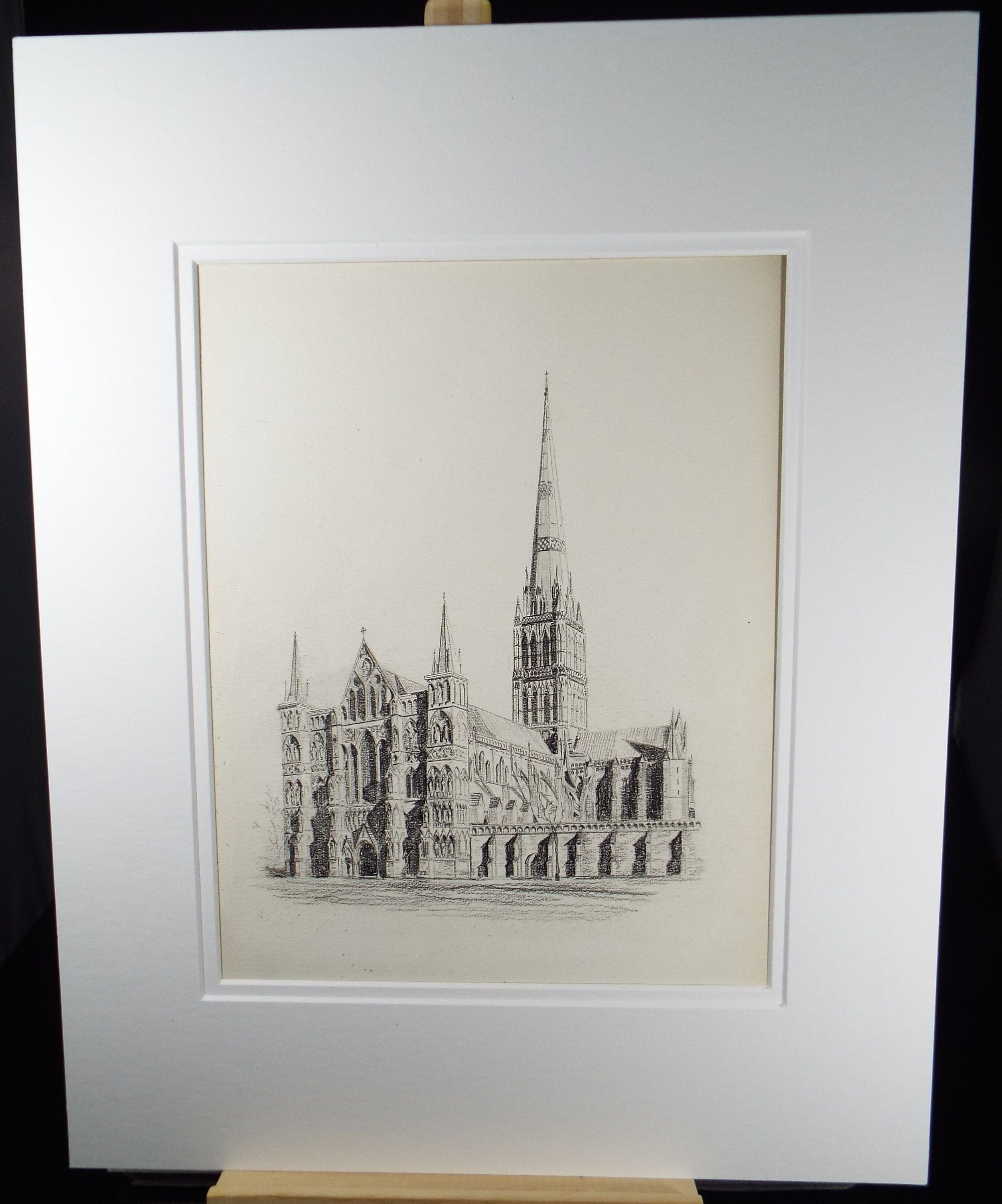 Original Pencil Drawing, Salisbury Cathedral, late 20th Century, Artist Unknown