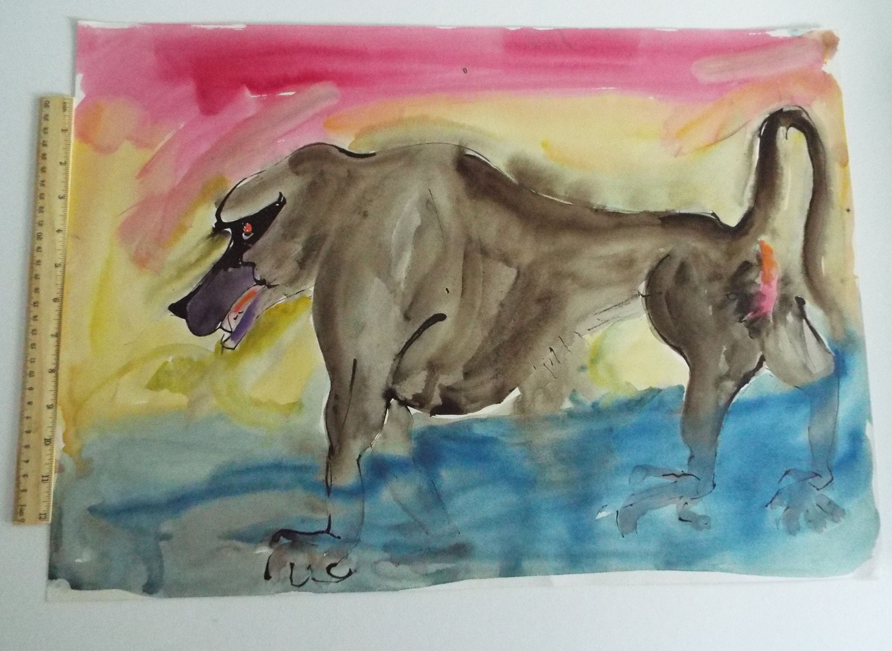 Original Watercolour & India Ink , 'Baboon' - from the Great Flood series of 100 paintings,  circa 1980's, Sven Berlin (1911-1999)