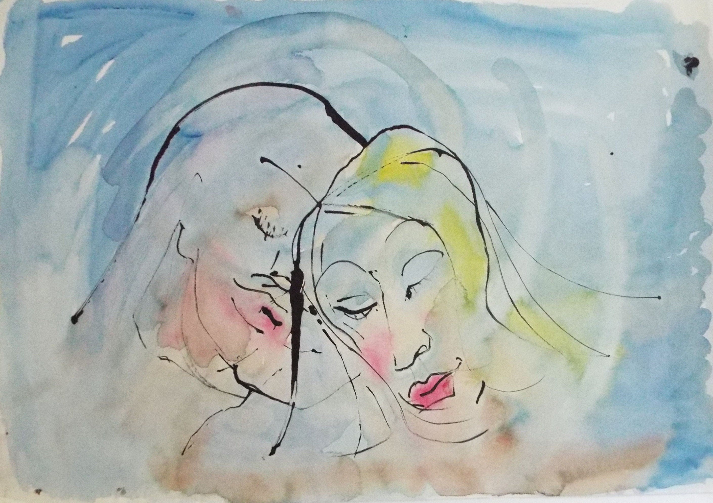 Original Watercolour & India Ink , ''Man and Woman' - from the Great Flood series of 100 paintings, 1980's, Sven Berlin (1911-1999)