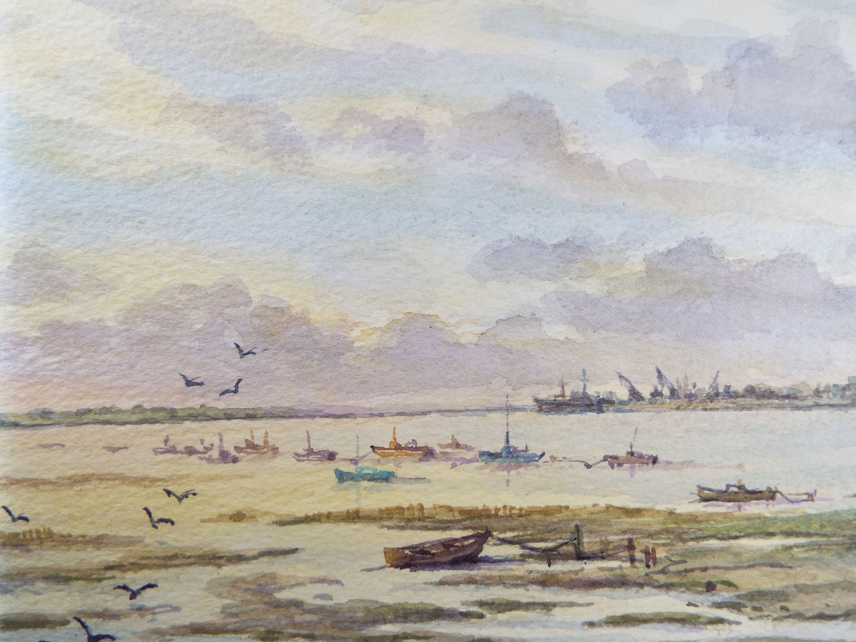 Original Watercolour, 'Dawn, Langstone, Framlington', 1994, David Beer b.1936