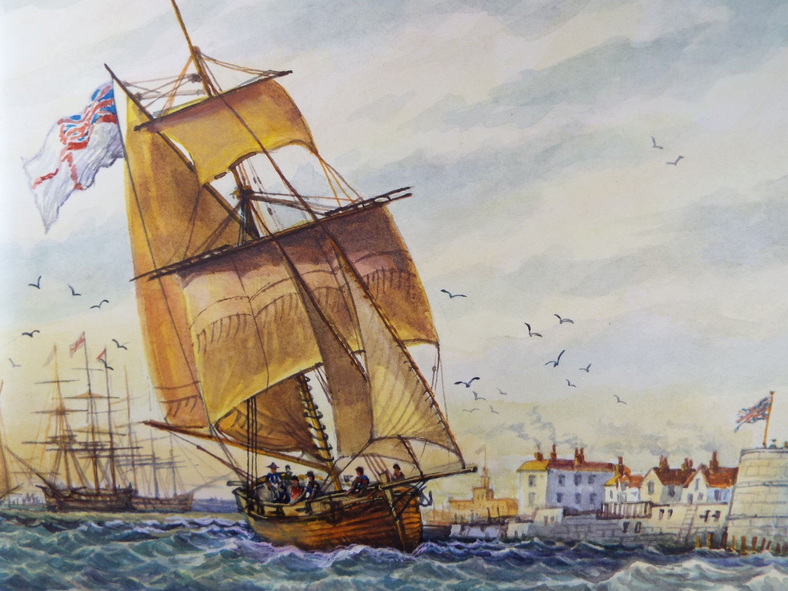 Original watercolour, 'A Naval Cutter circa 1800', 1996, David Beer b1936