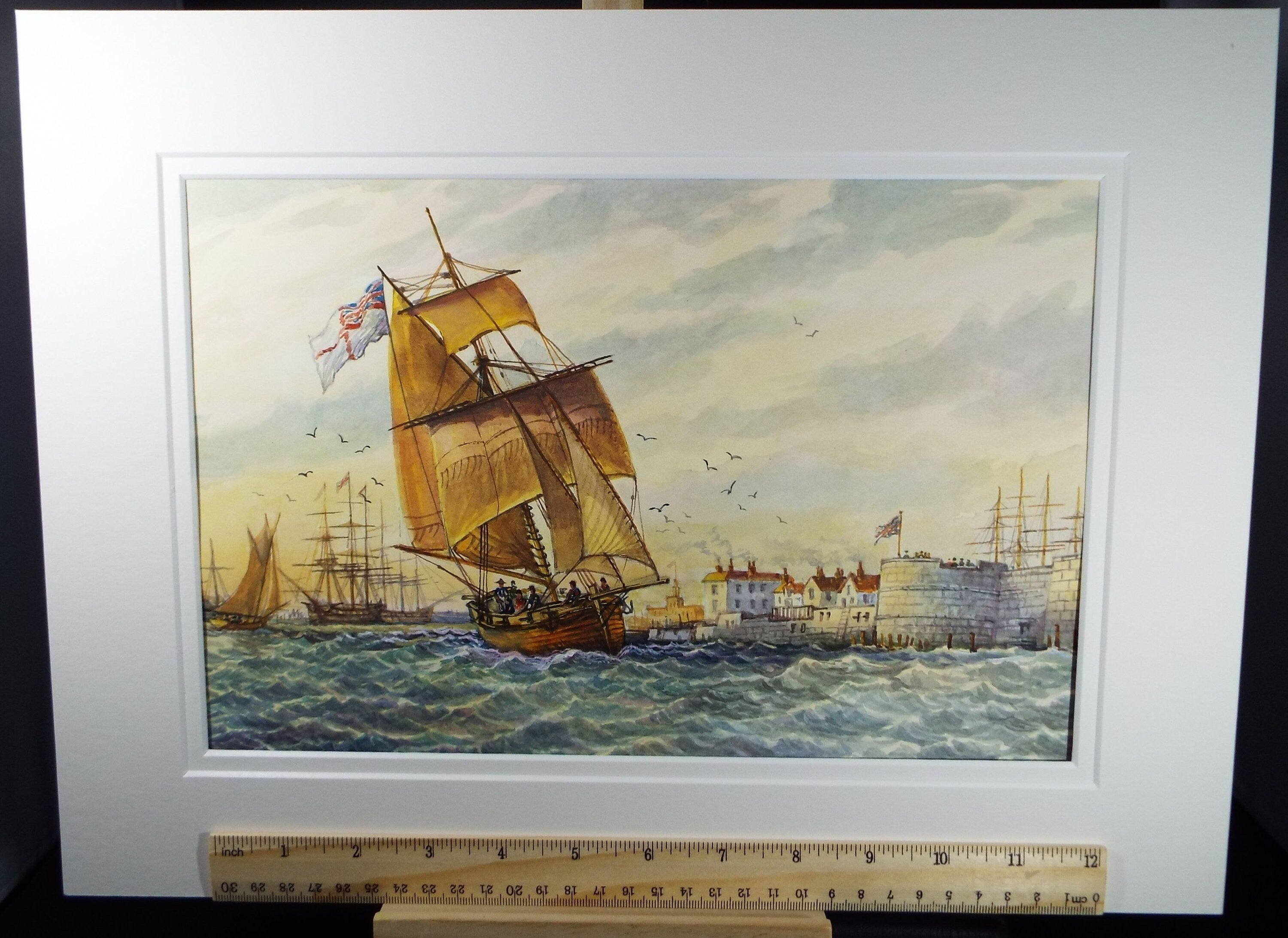 Original watercolour, 'A Naval Cutter circa 1800', 1996, David Beer b1936