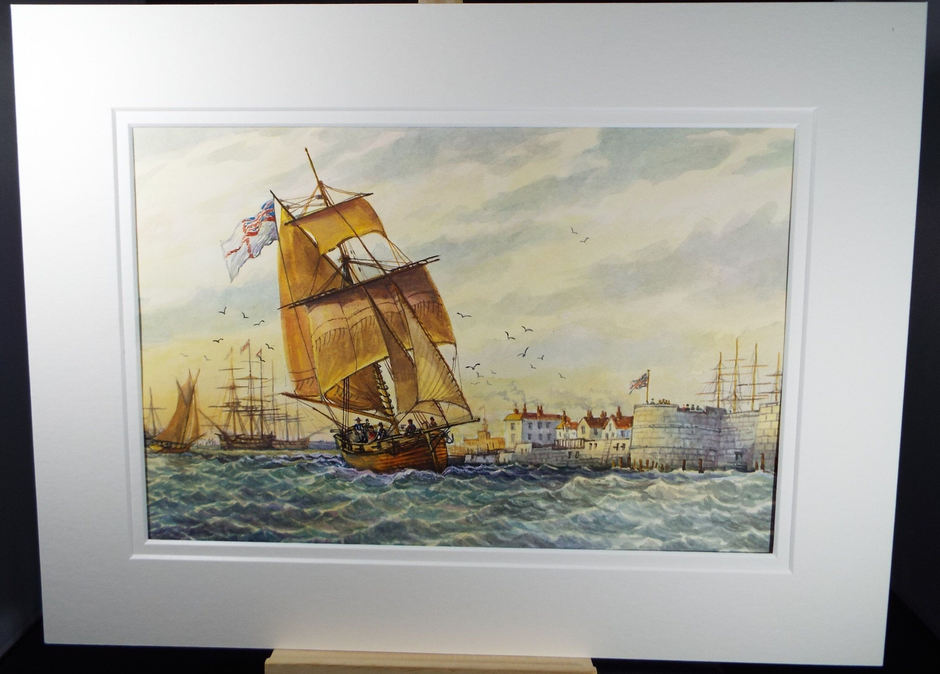 Original watercolour, 'A Naval Cutter circa 1800', 1996, David Beer b1936