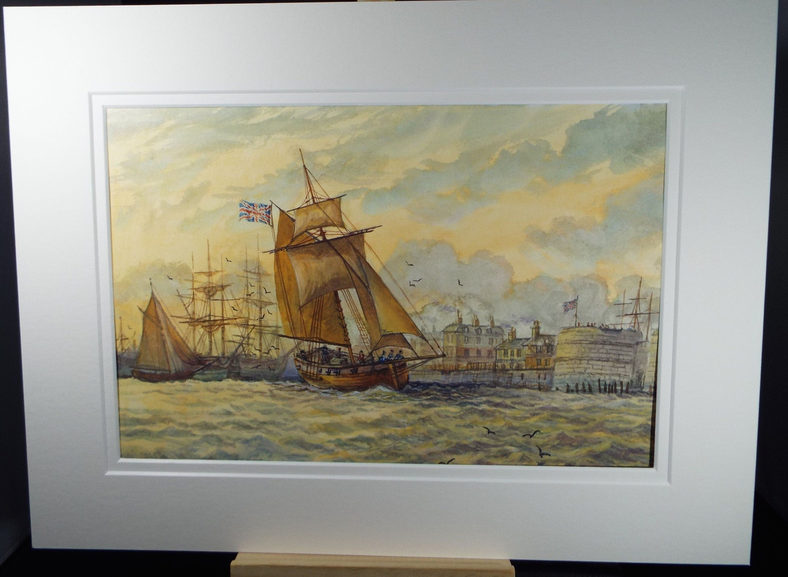 Original watercolour, 'Naval Cutter Leaving Portsmouth', 1997, David Beer b1936