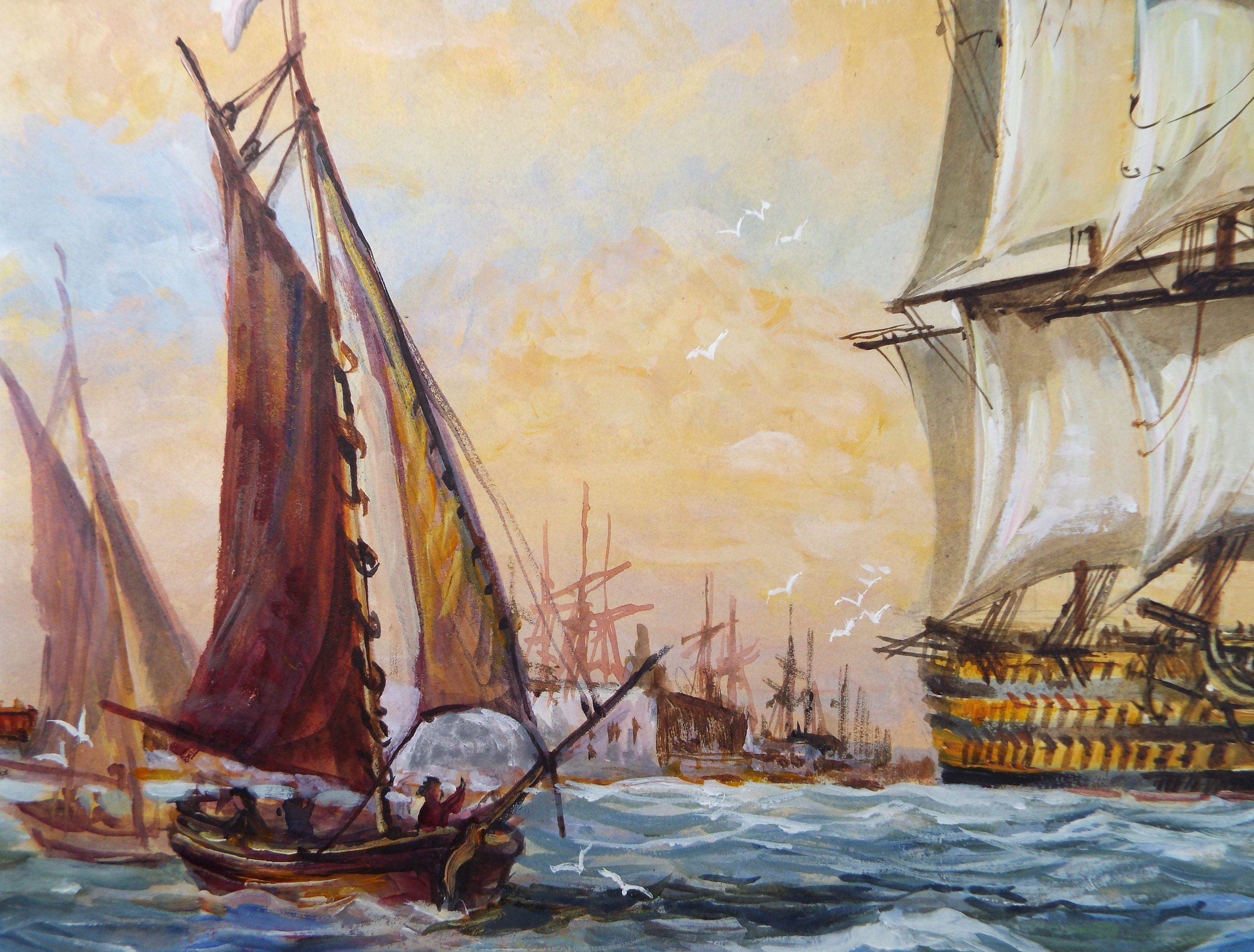 Original Watercolour, 'Victory Leaving Portsmouth', 1990s, David Beer b.1936