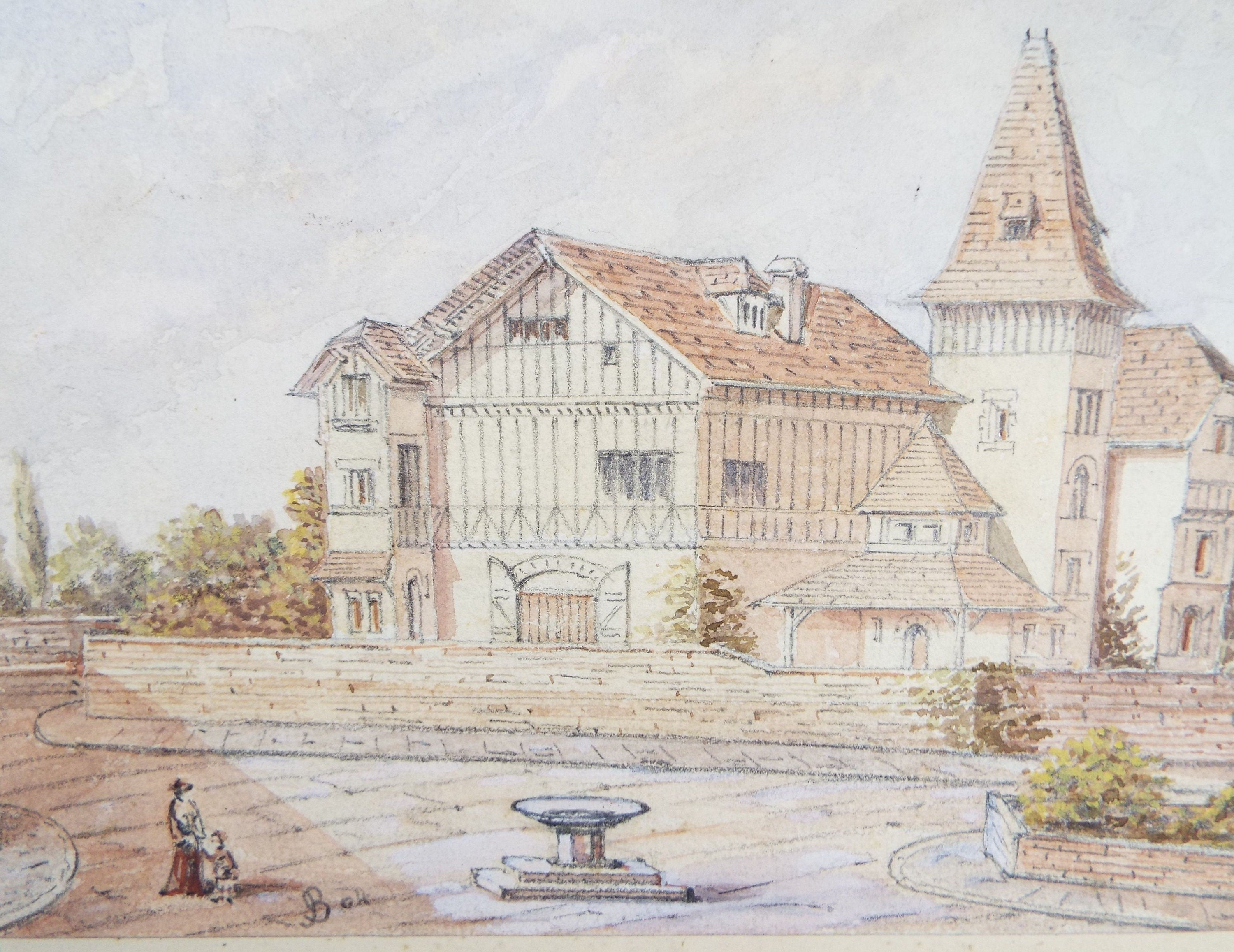 Original Watercolour, late 19th Century , 'Half-Timbered Building' Artist Unknown