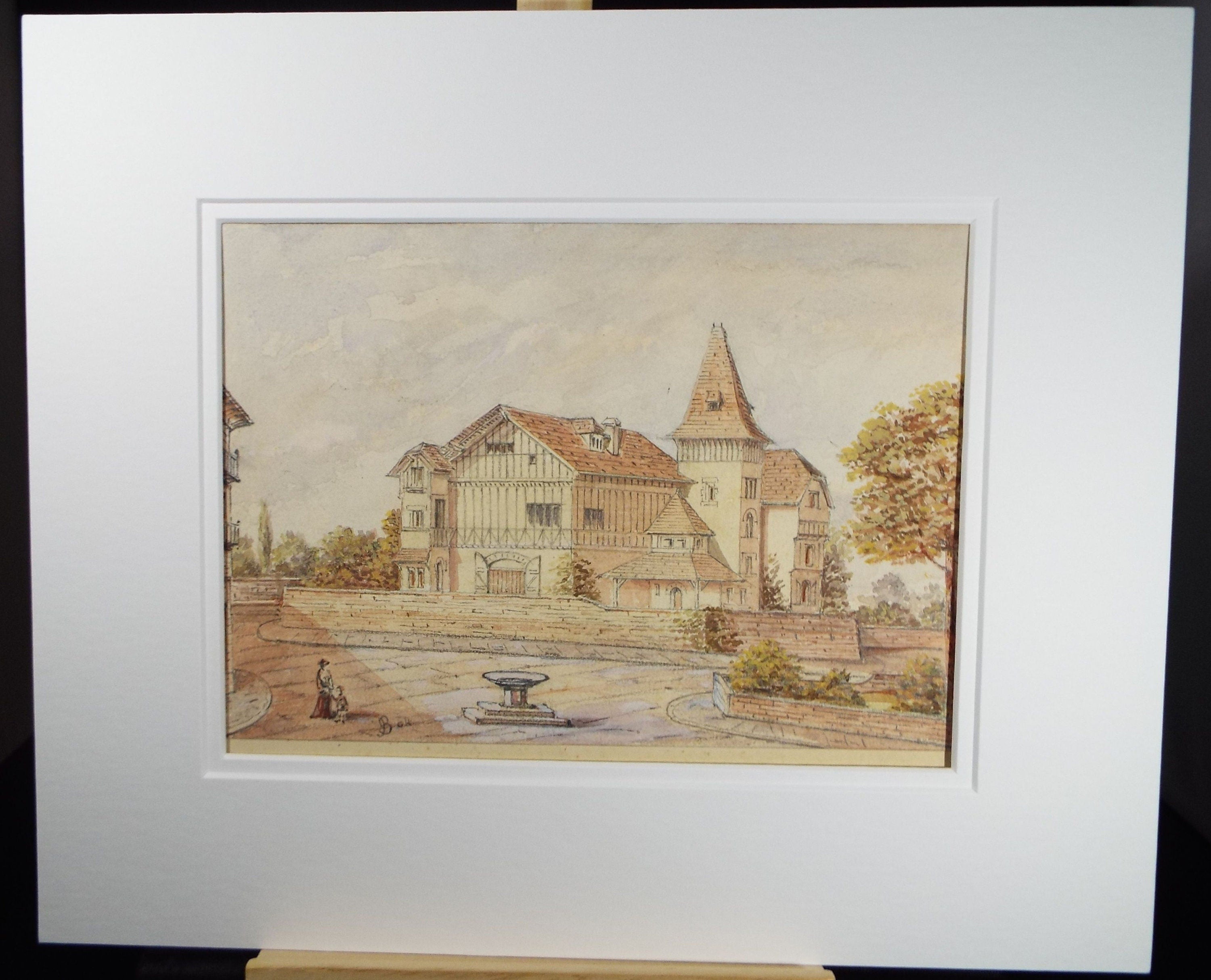 Original Watercolour, late 19th Century , 'Half-Timbered Building' Artist Unknown