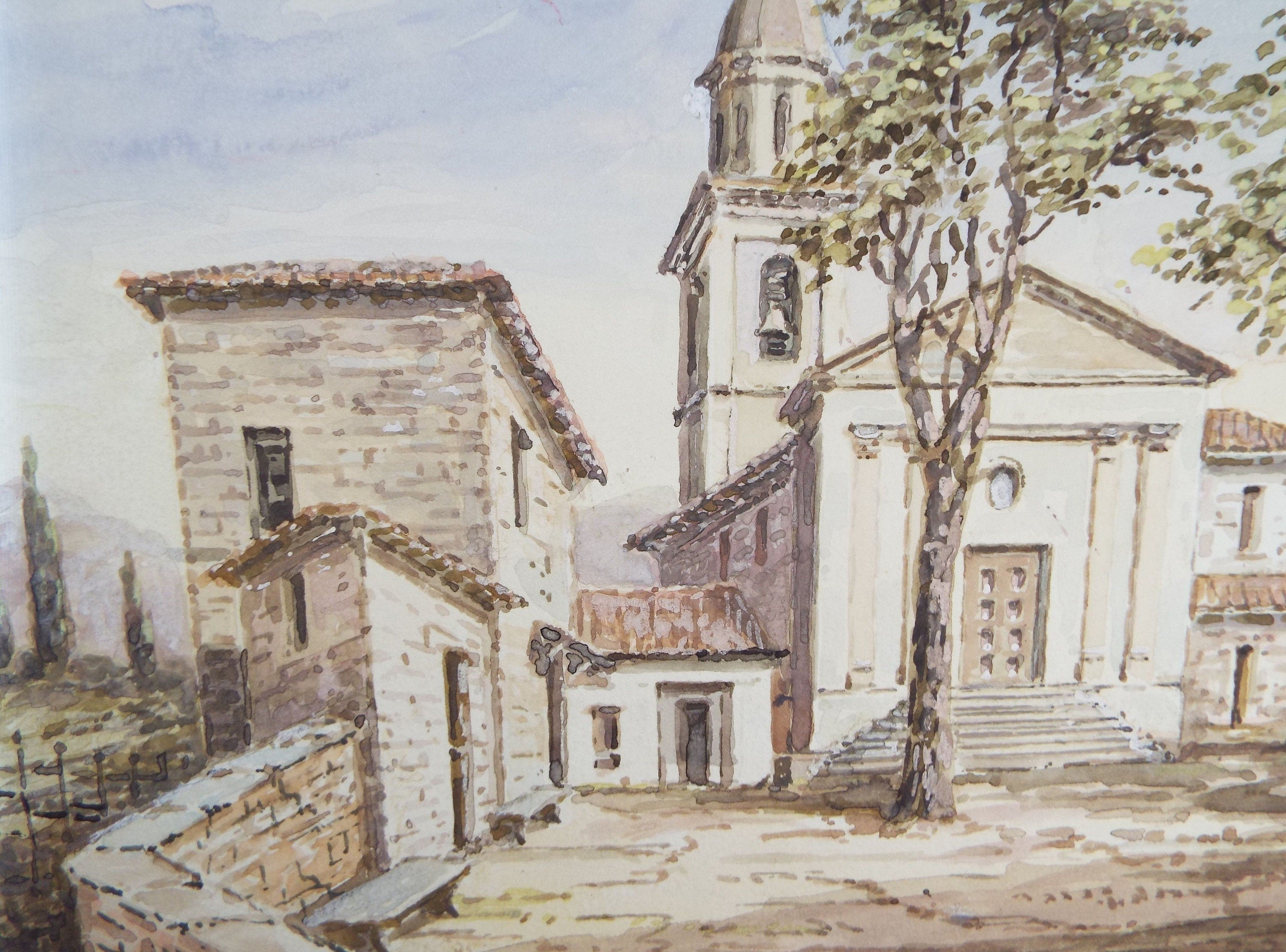 Original Watercolour, late 19th Century , 'Church in Sorengo' Artist Unknown