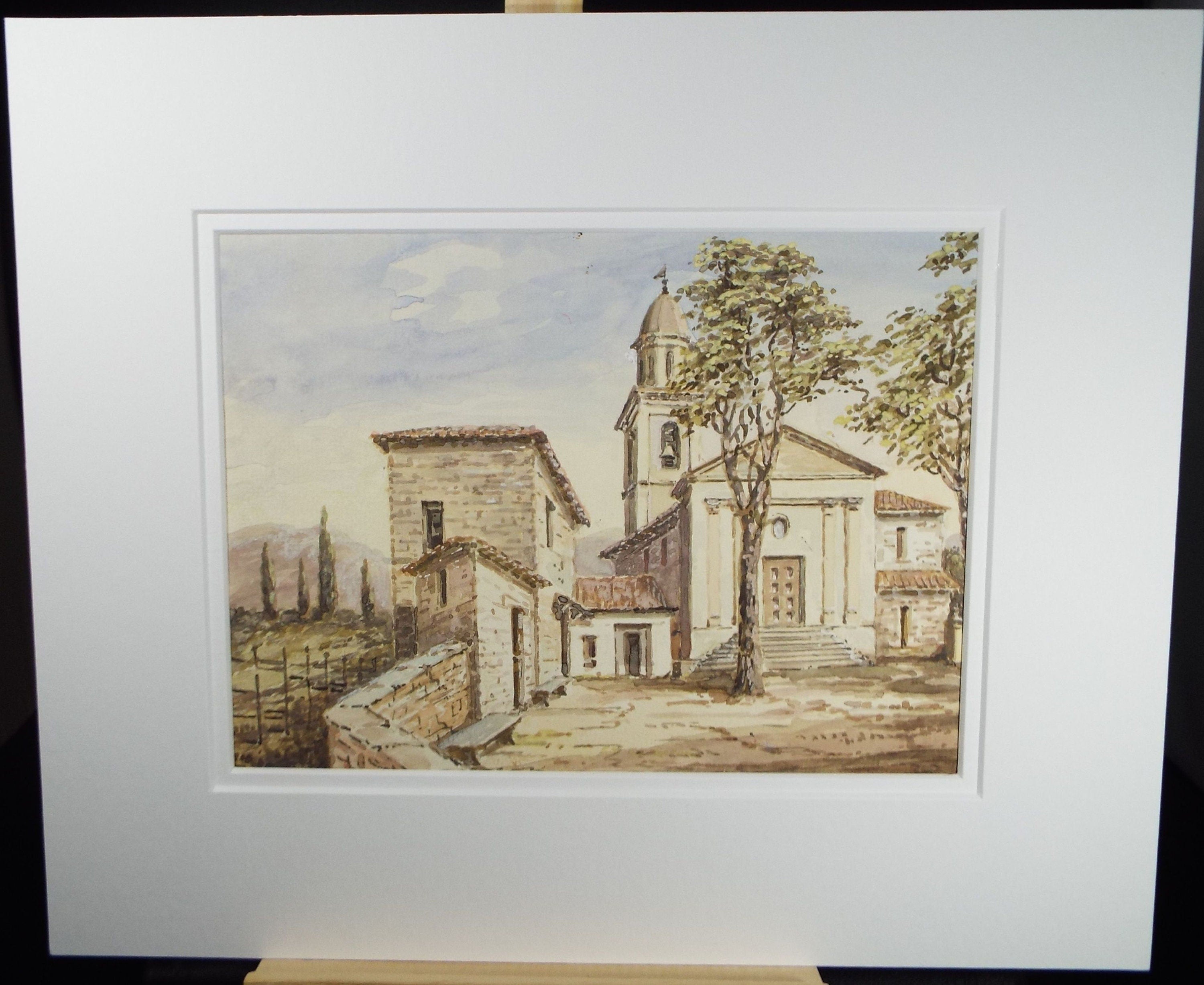 Original Watercolour, late 19th Century , 'Church in Sorengo' Artist Unknown