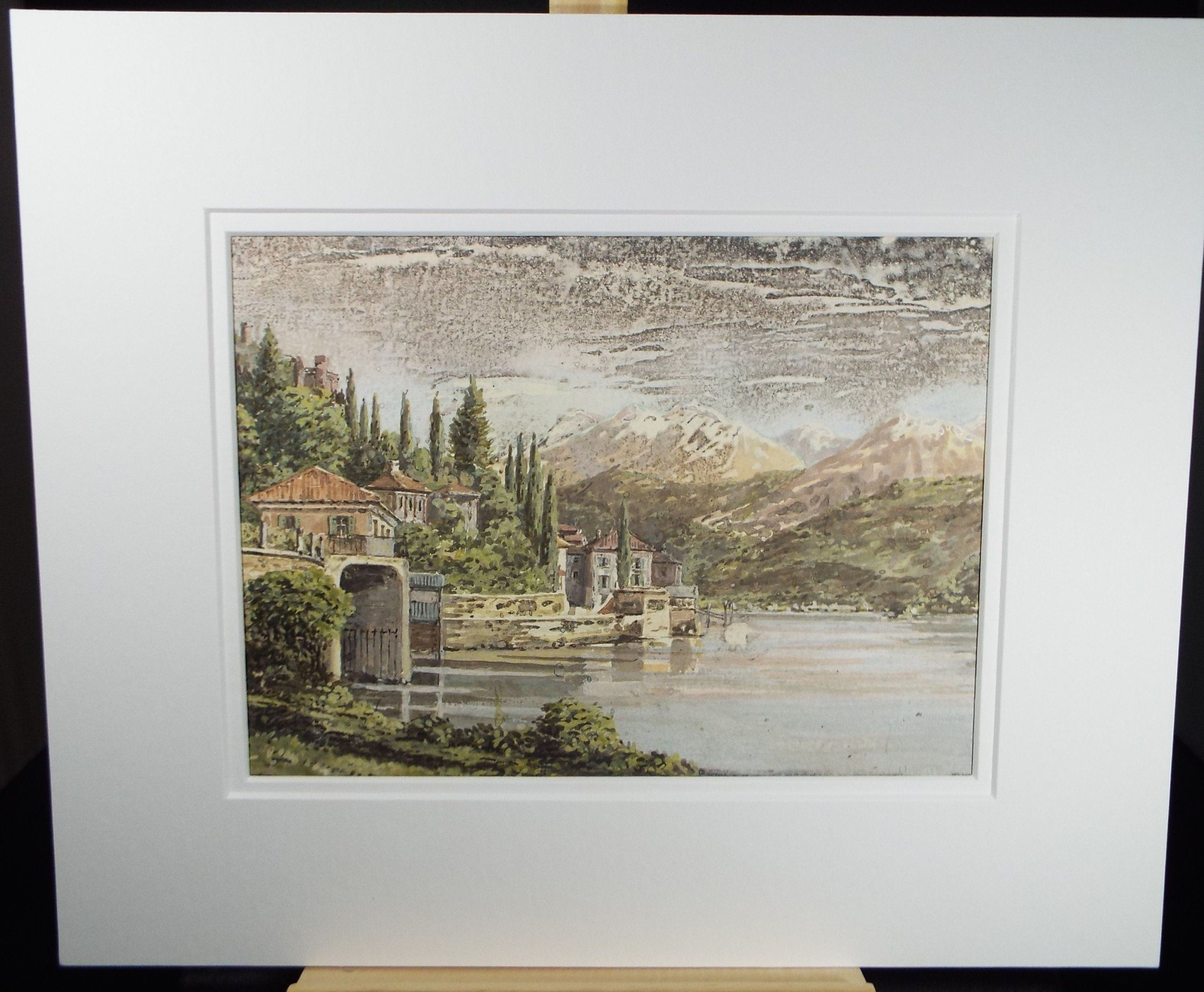 Original Watercolour, late 19th Century , 'Villas on Lake' Artist Unknown