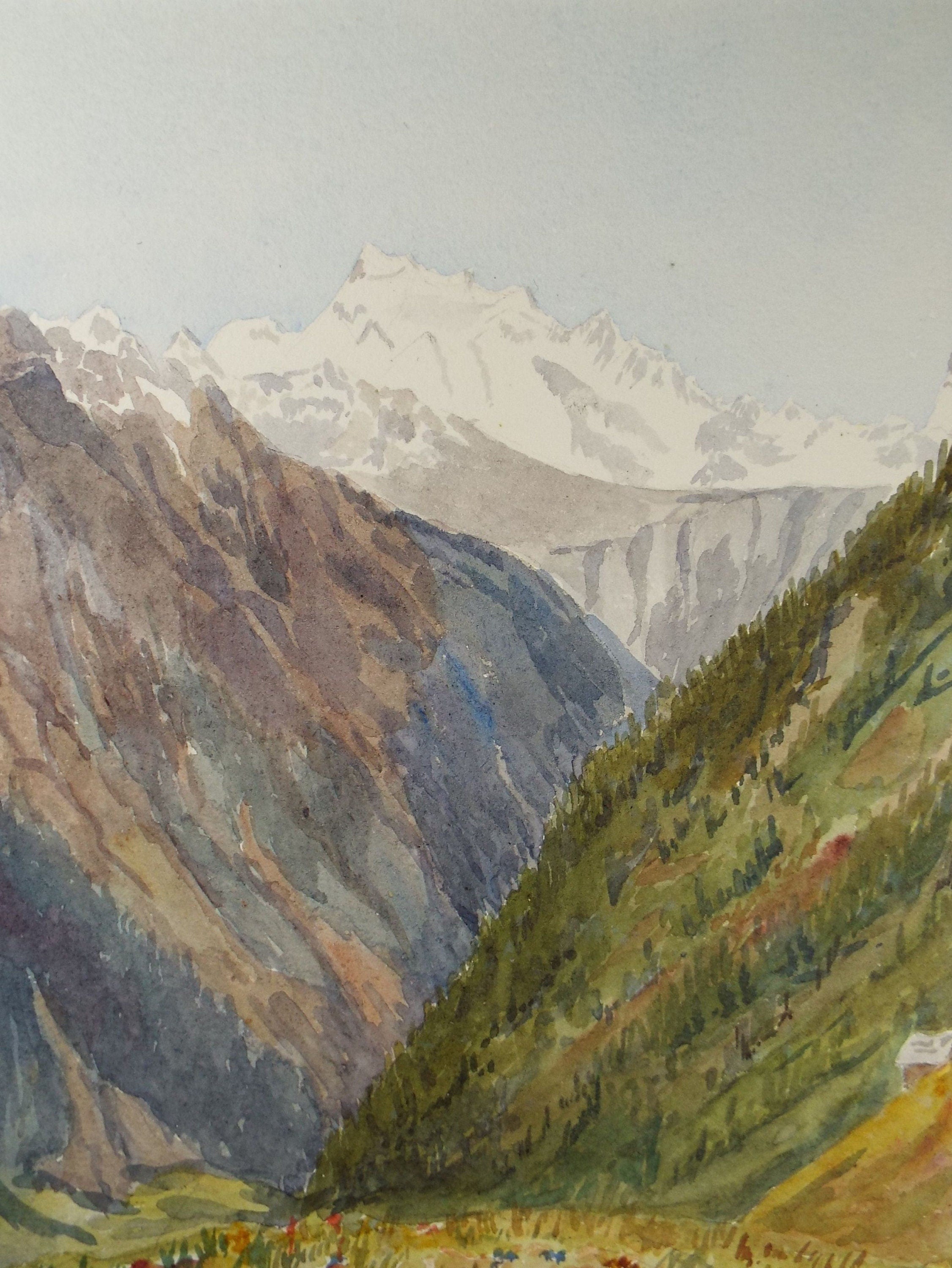 Original Watercolour , 'From Riederalp' dated 1892, Signed A.F.R