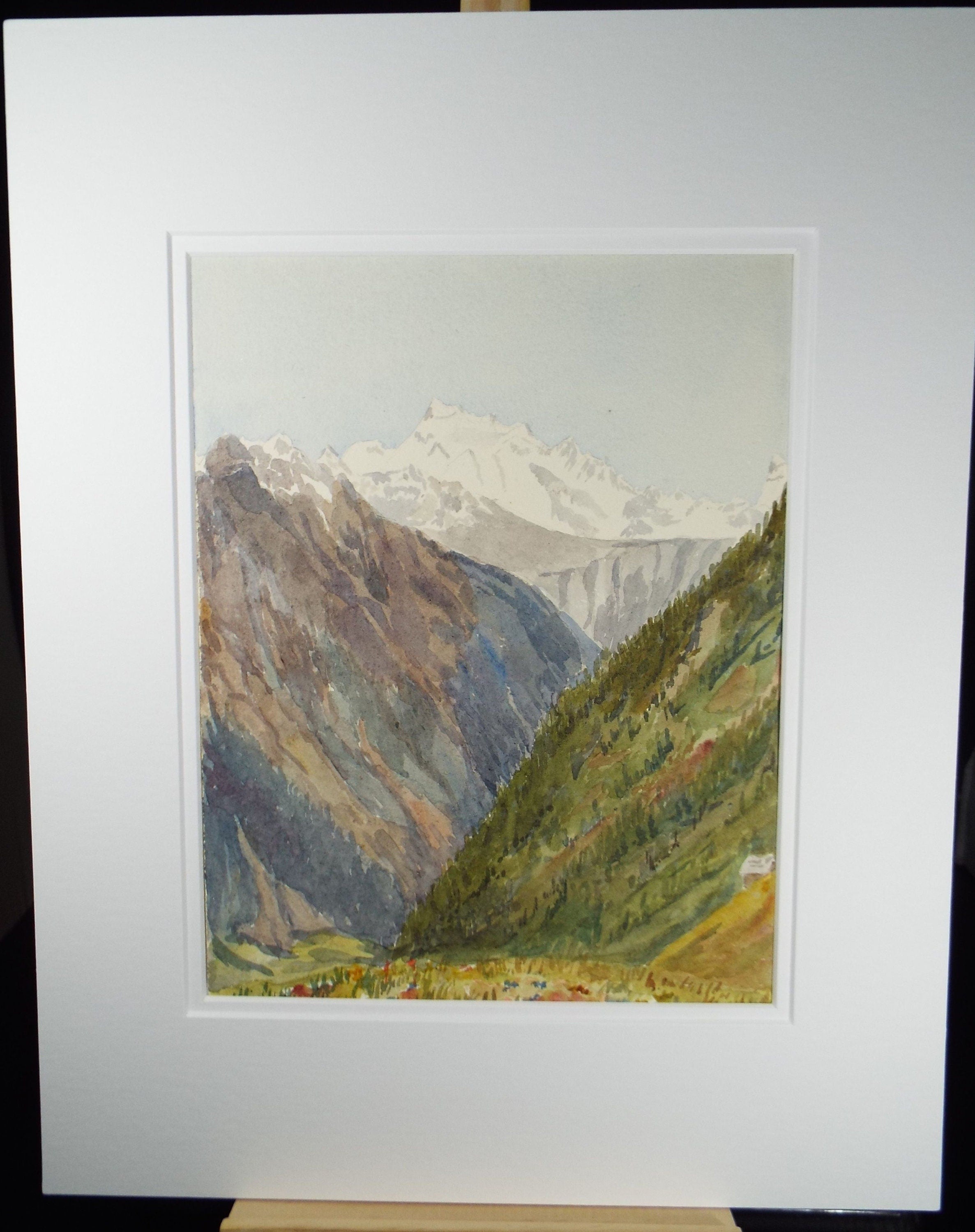 Original Watercolour , 'From Riederalp' dated 1892, Signed A.F.R