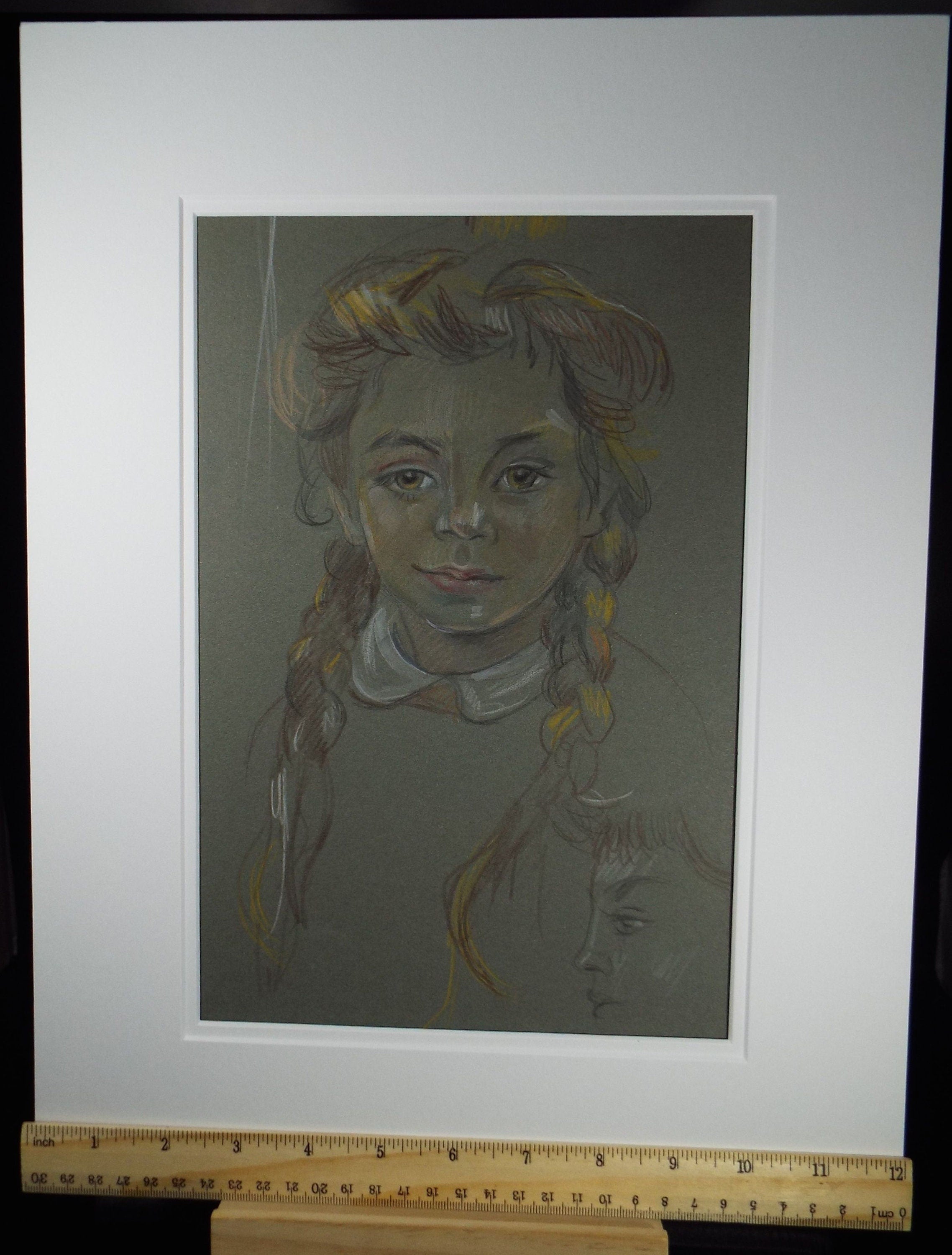 Original Pencil Drawing, 'Girl with Pig Tails', c1950s, Athene Andrade