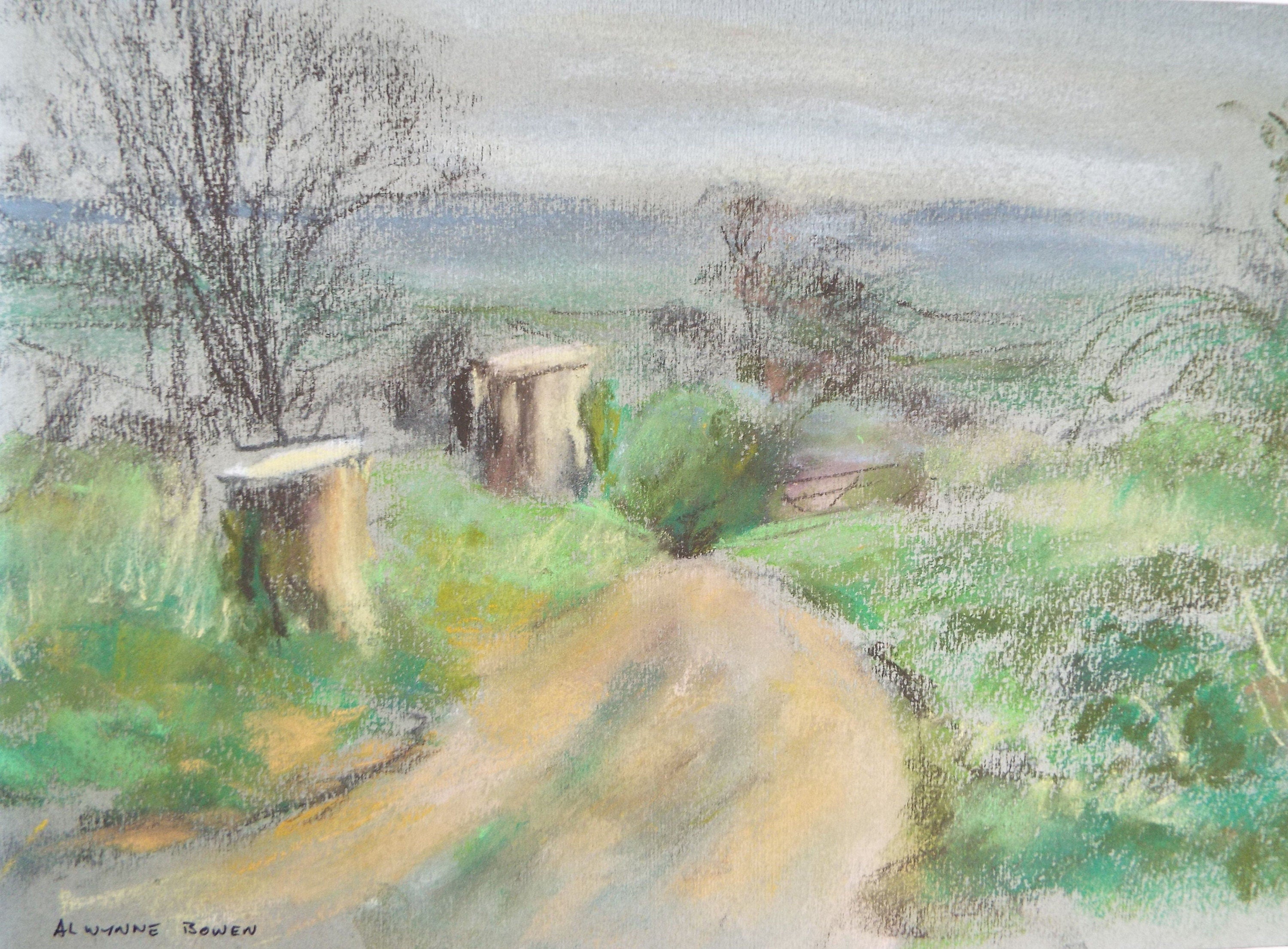 Original Pastel, 'Lane with Tree Stumps ' , c1970's, Alwynne Bowen 1904-1987