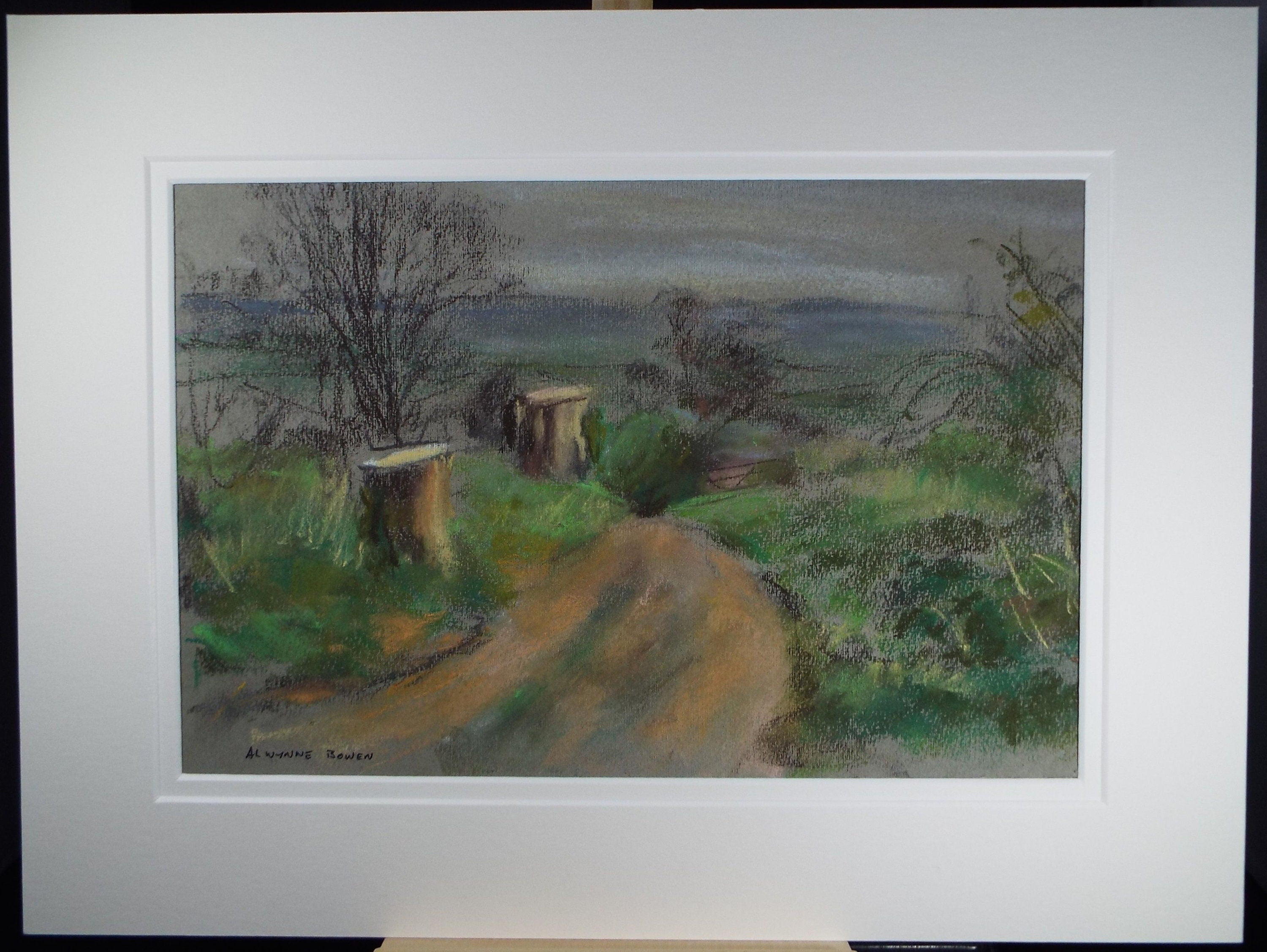 Original Pastel, 'Lane with Tree Stumps ' , c1970's, Alwynne Bowen 1904-1987