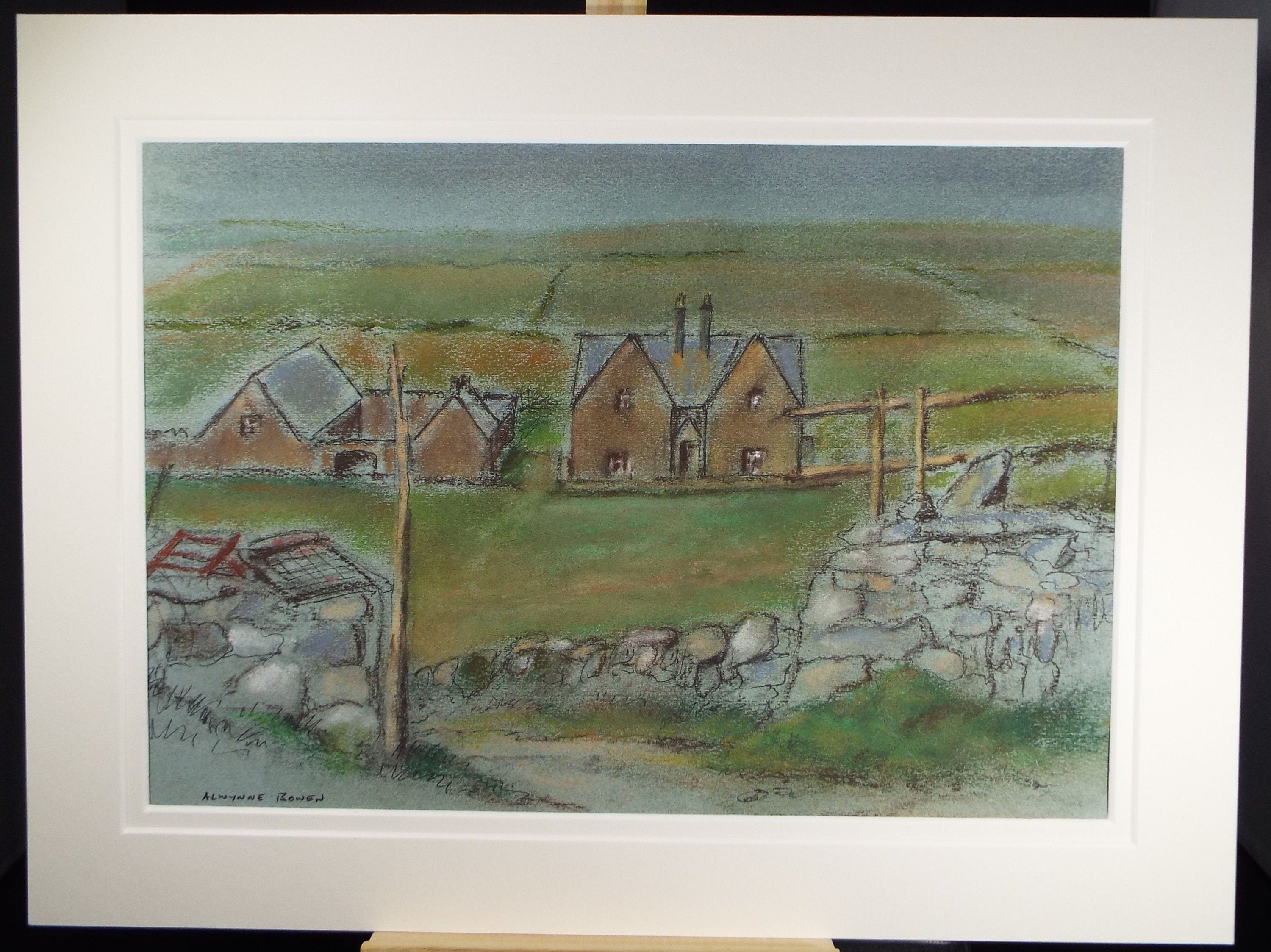 Original Pastel, 'Farm Buildings' , c1970's, Alwynne Bowen 1904-1987