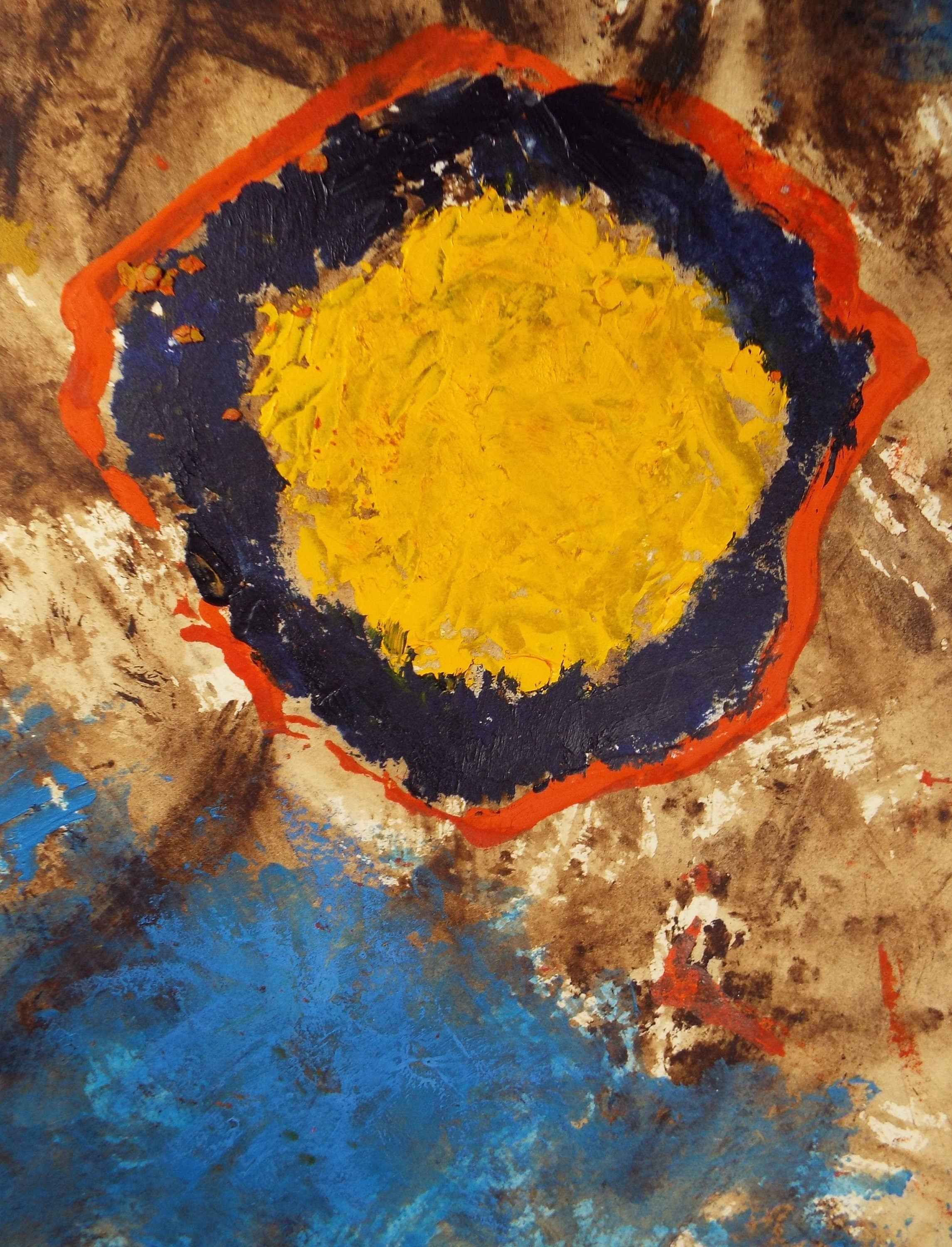 Original Watercolour & Gouache, 'Yellow Circular Form', 1990s, Reginald Flint  (20th Century)