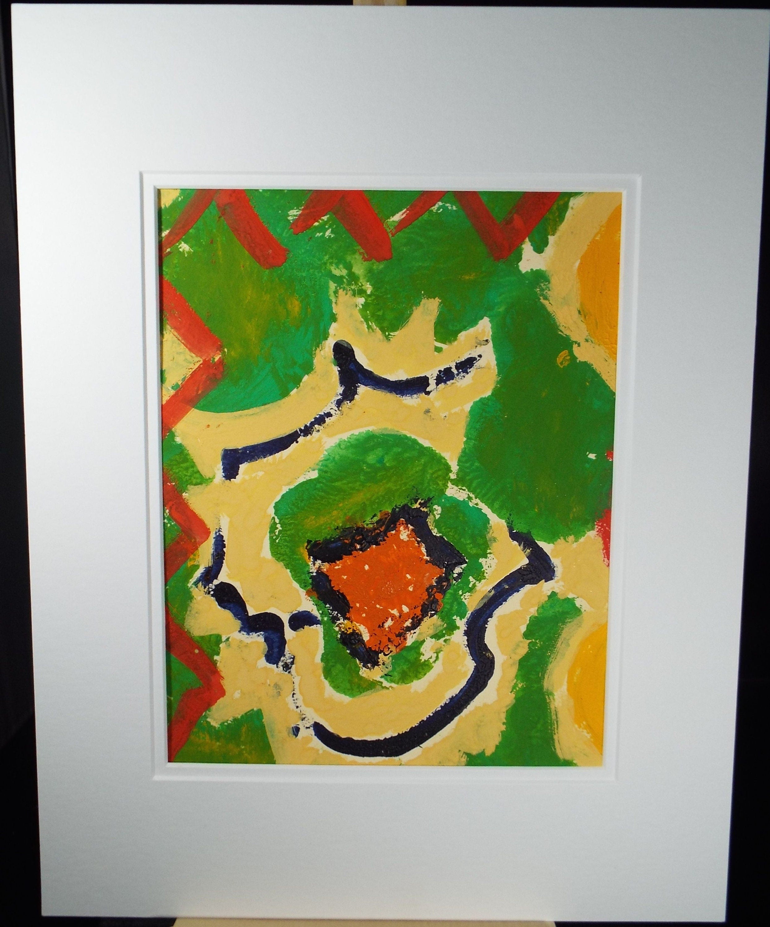 Original Watercolour & Gouache, 'Red and Green Wave Forms II', 1990s, Reginald Flint  (20th Century)