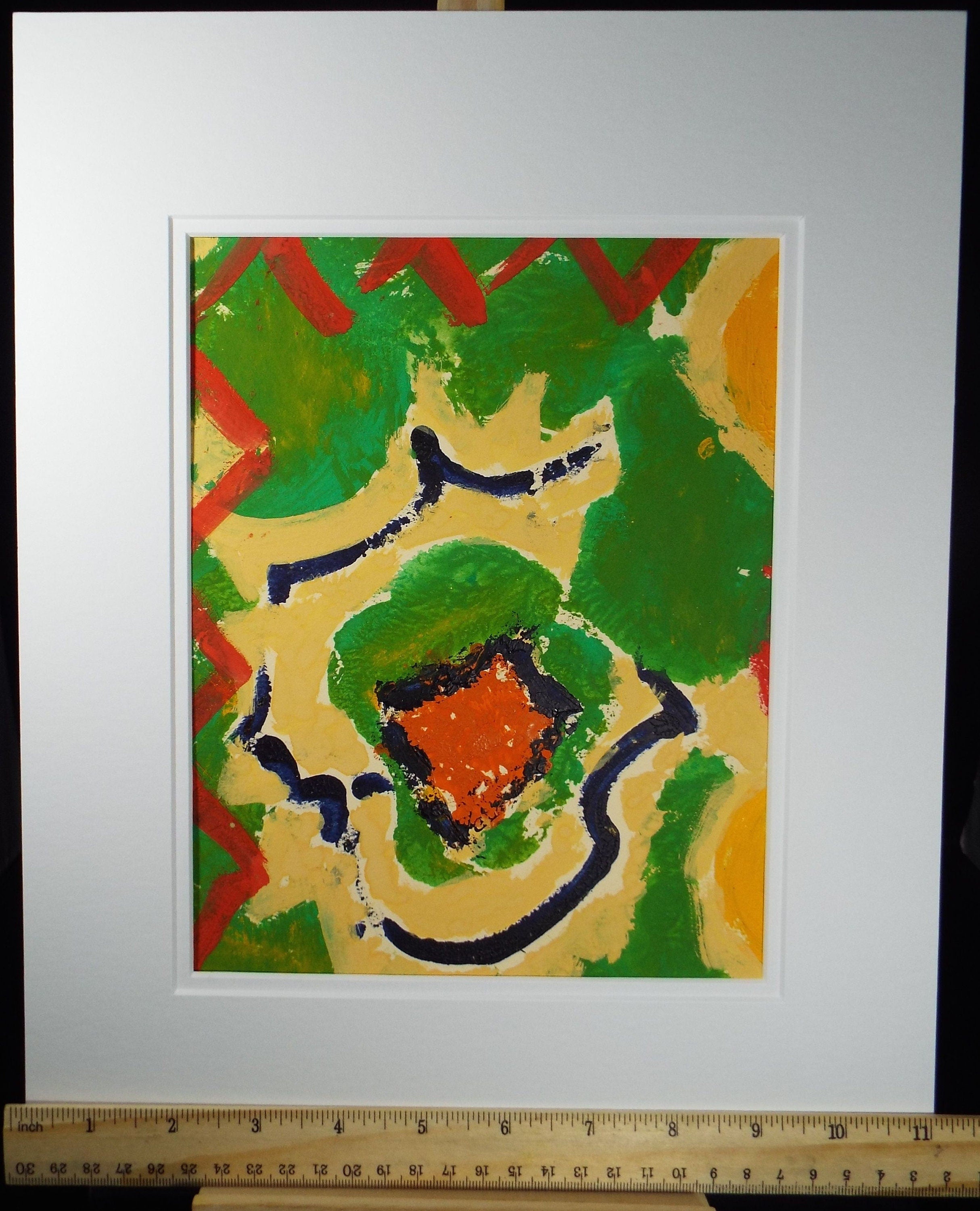 Original Watercolour & Gouache, 'Red and Green Wave Forms II', 1990s, Reginald Flint  (20th Century)