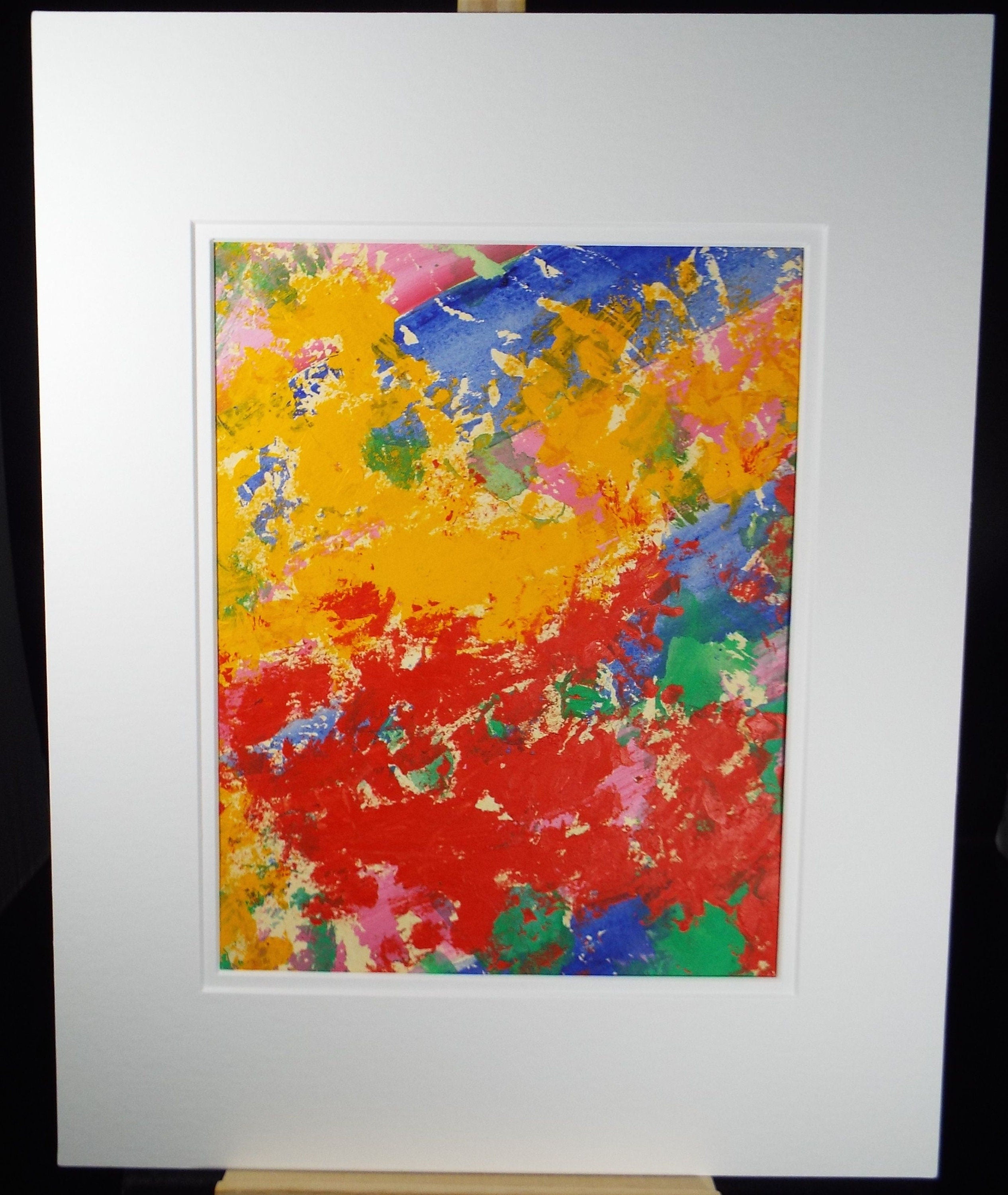 Original Watercolour & Gouache, 'Abstract in Red and  Yellow', 1990s, Reginald Flint  (20th Century)