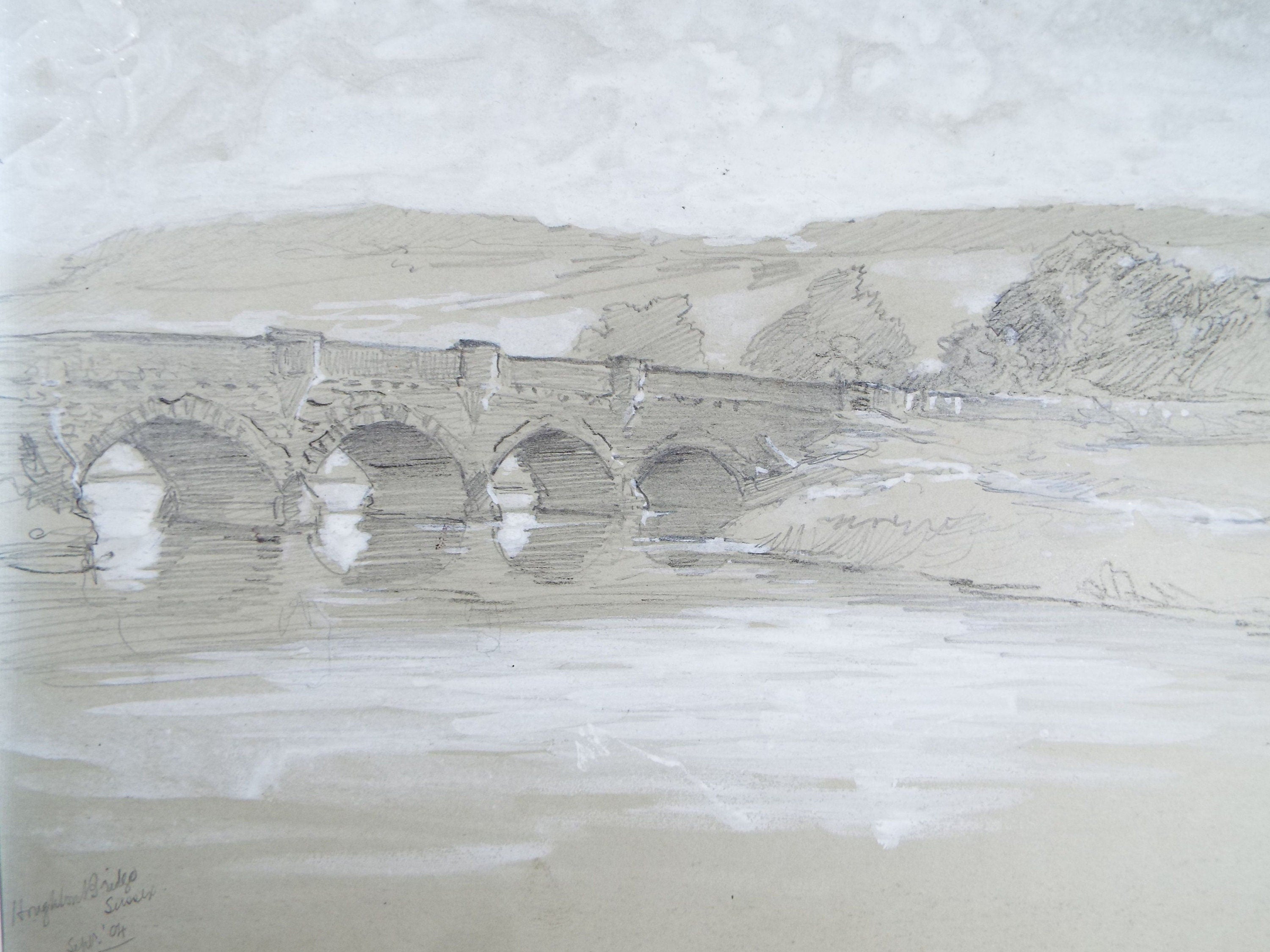 Original Drawing 'Houghton Bridge', Dated 1904, Thomas Francis (fl 1880-1940)