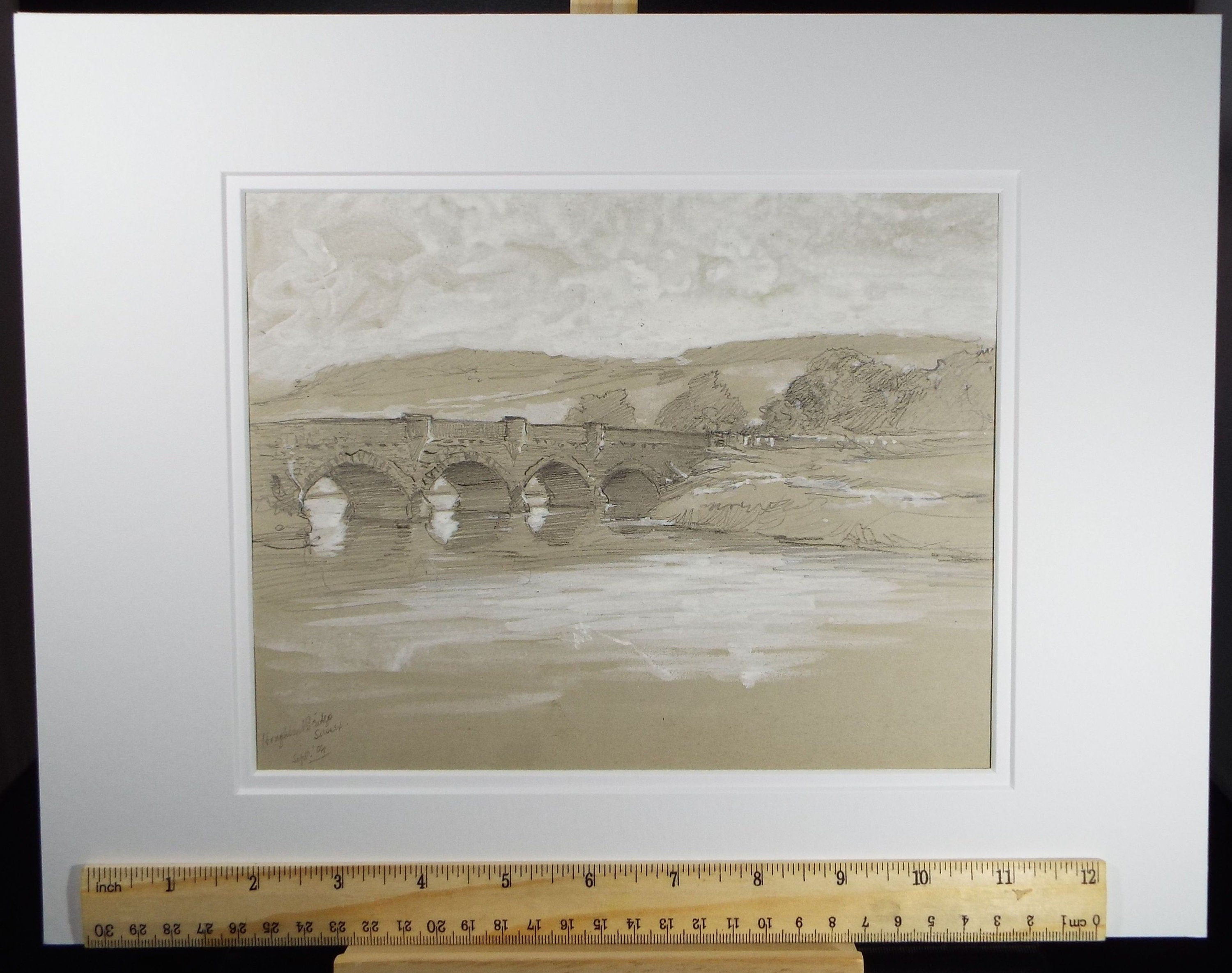 Original Drawing 'Houghton Bridge', Dated 1904, Thomas Francis (fl 1880-1940)