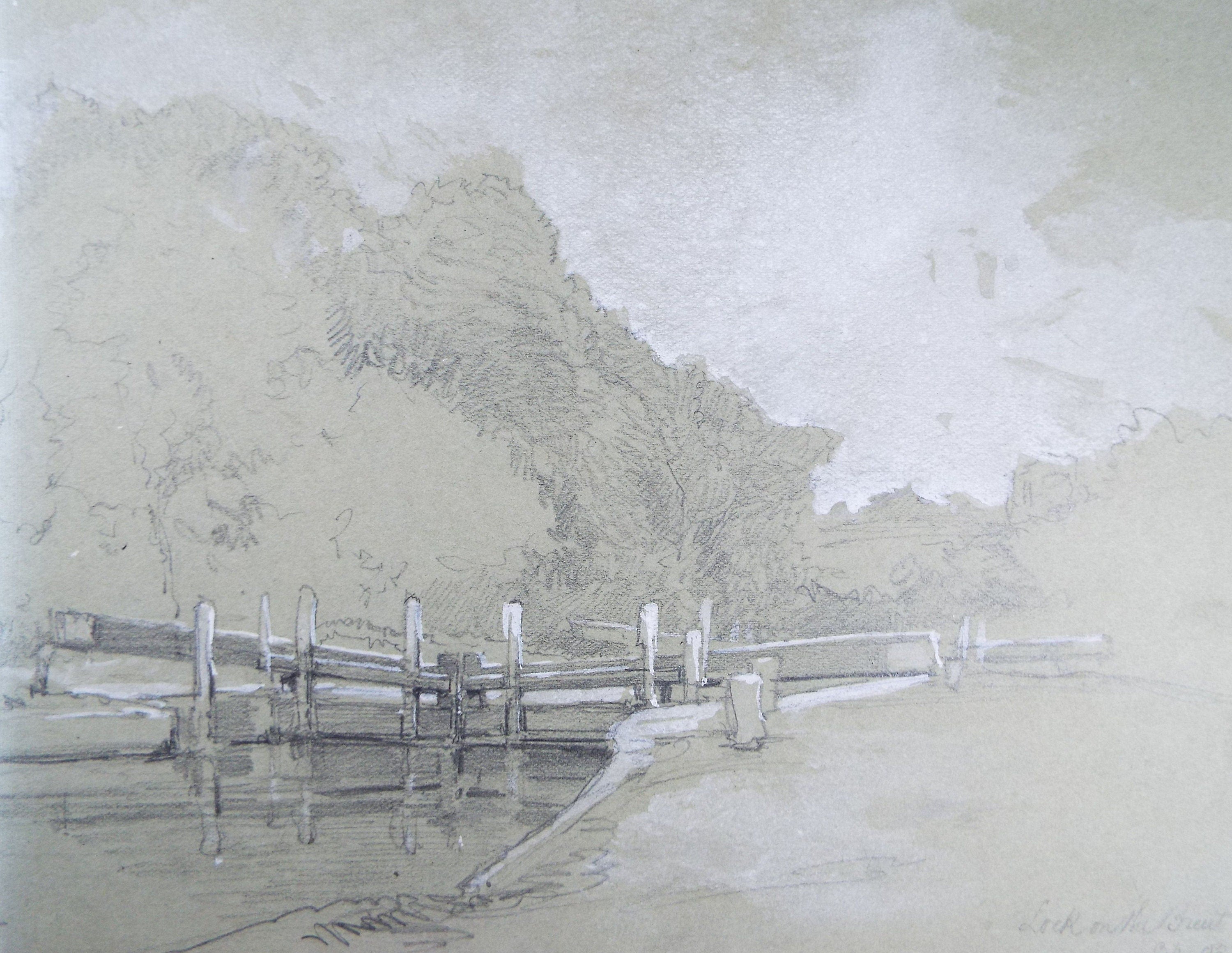 Original Drawing,  'Lock on the Brent ', 1903, Thomas Francis (fl 1880-1940)