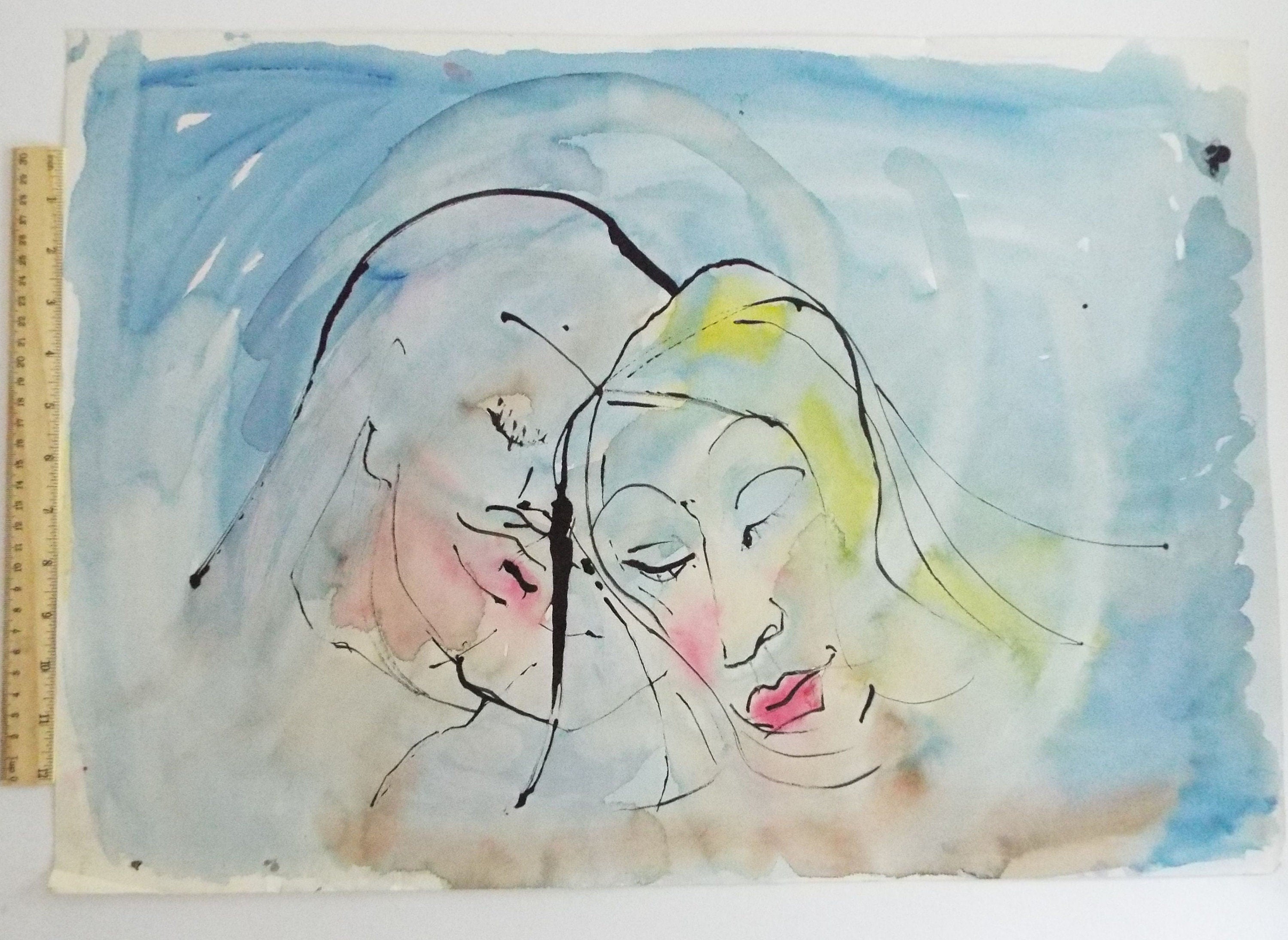 Original Watercolour & India Ink , ''Man and Woman' - from the Great Flood series of 100 paintings, 1980's, Sven Berlin (1911-1999)