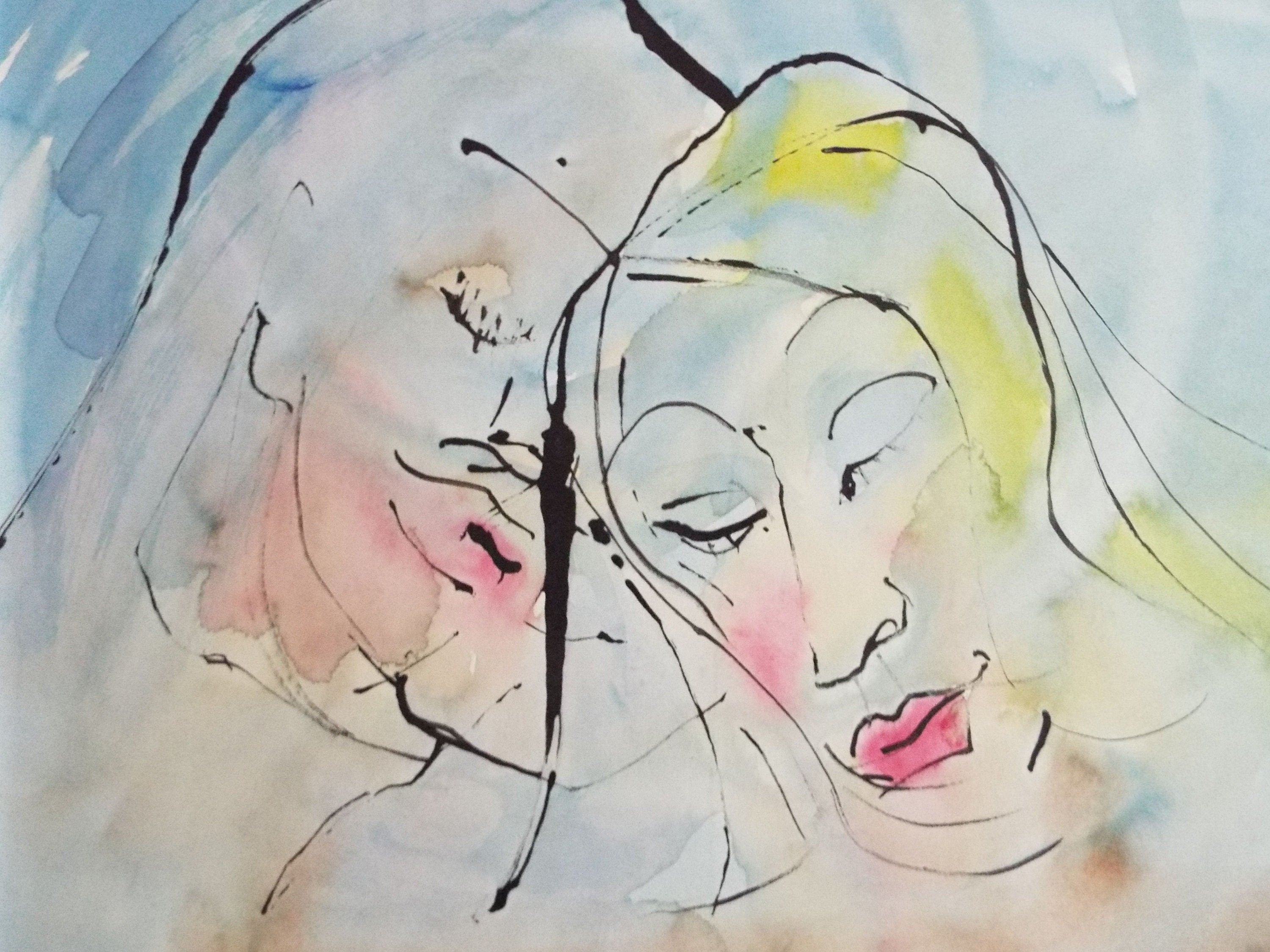 Original Watercolour & India Ink , ''Man and Woman' - from the Great Flood series of 100 paintings, 1980's, Sven Berlin (1911-1999)