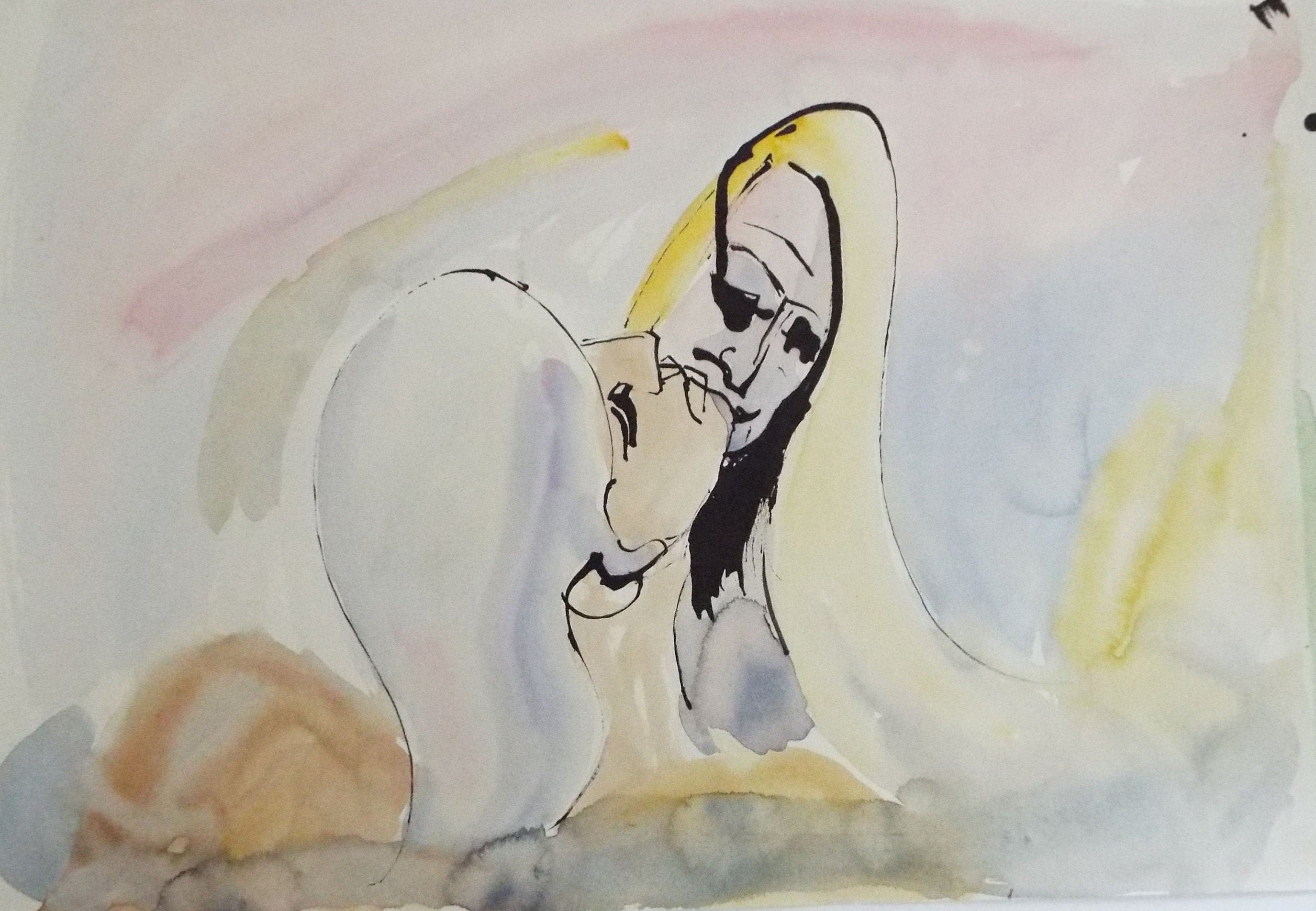 Original Watercolour & India Ink, 'Man and Woman' - from the Great Flood series of 100 paintings, 1980's, Sven Berlin (1911-1999)