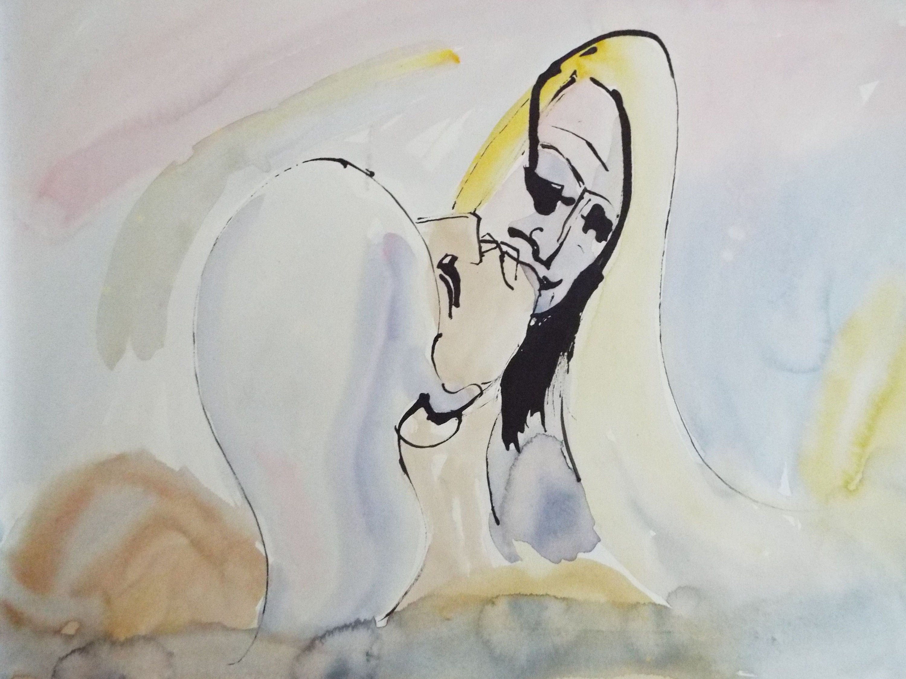 Original Watercolour & India Ink, 'Man and Woman' - from the Great Flood series of 100 paintings, 1980's, Sven Berlin (1911-1999)